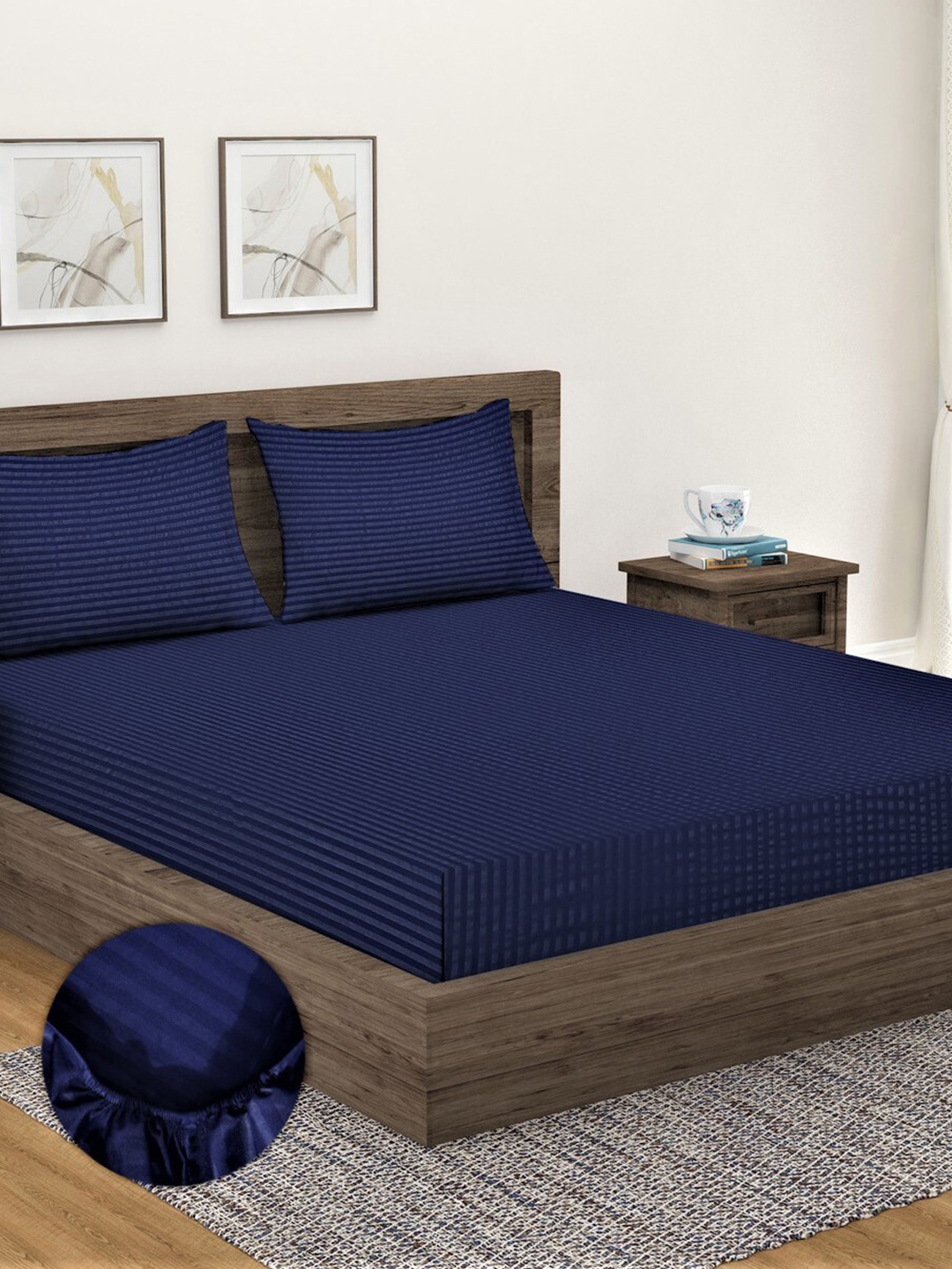 Home Sizzler Blue Striped Cotton 300 TC King Fitted Bedsheet with 2 Pillow Covers
Home Sizzler Blue Striped Cotton 300 TC King Fitted Bedsheet with 2 Pillow Covers