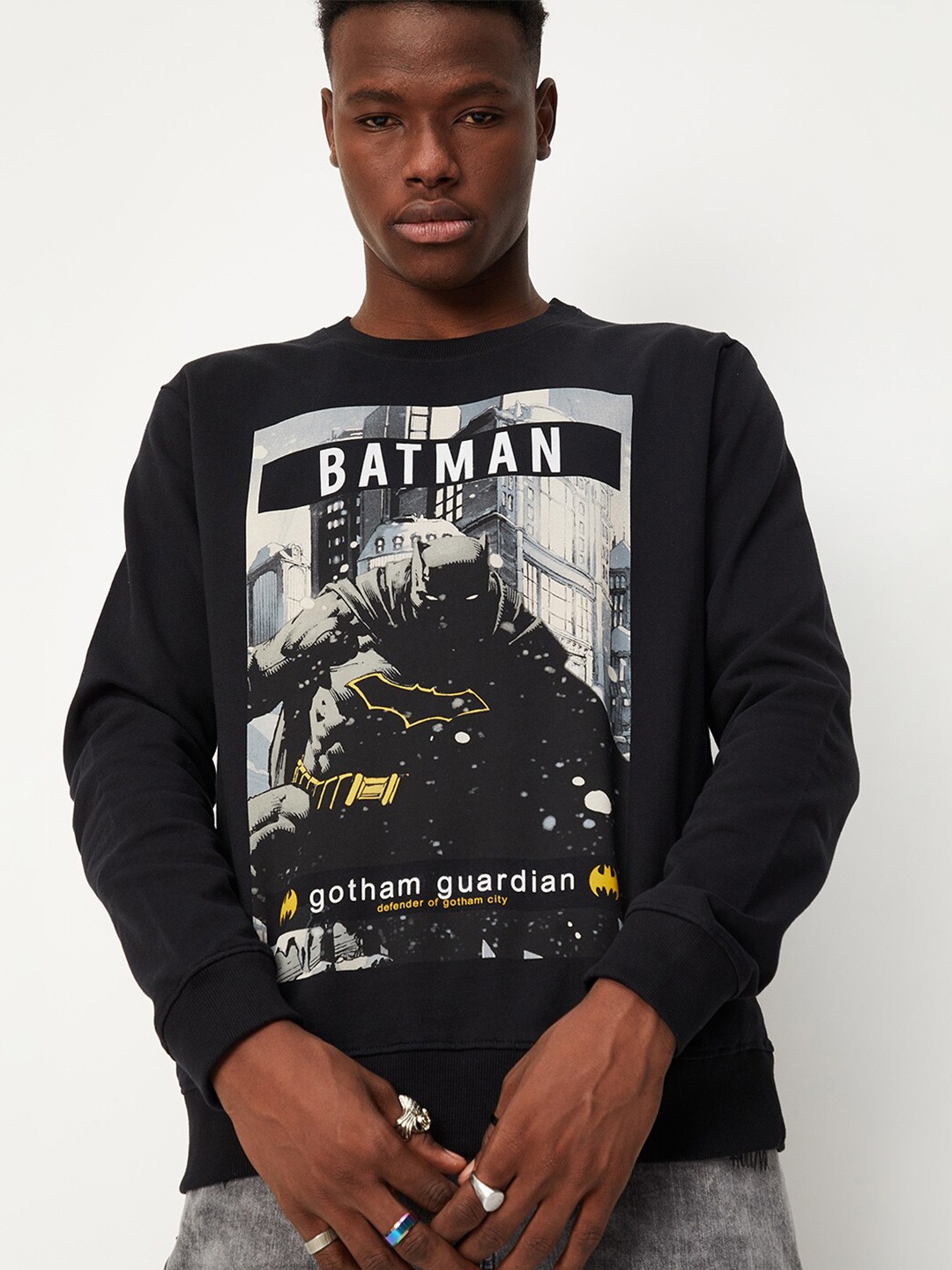 max Men Printed Sweatshirt, Black