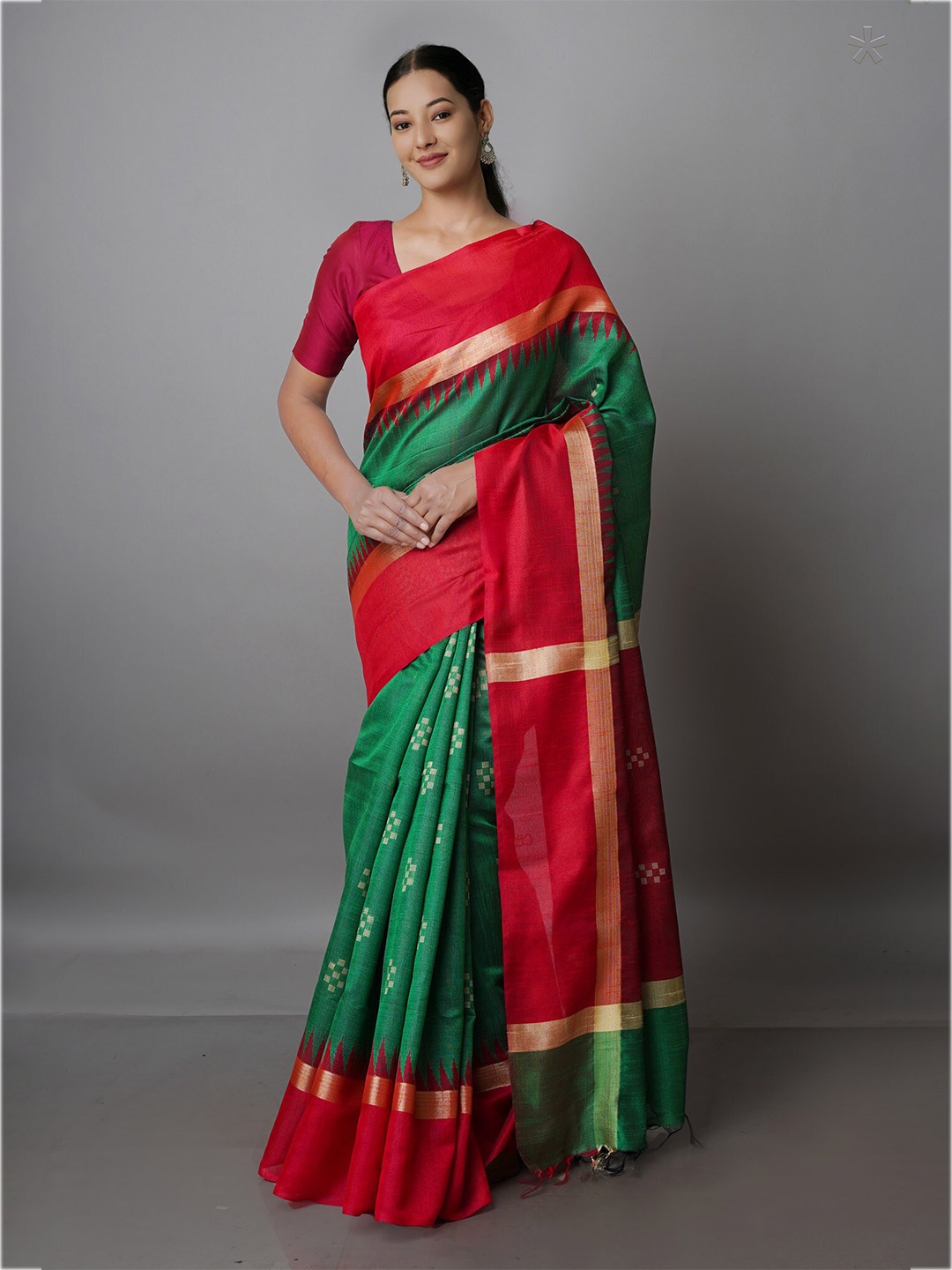 Unnati Silks Zari Silk Blend Bhagalpuri Saree, Green