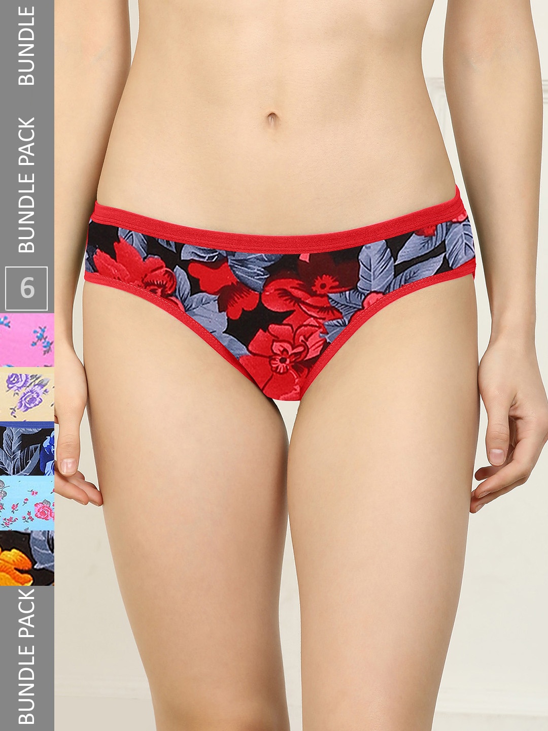 AROUSY Women Pack Of 6 Printed Hipster Briefs, Yellow