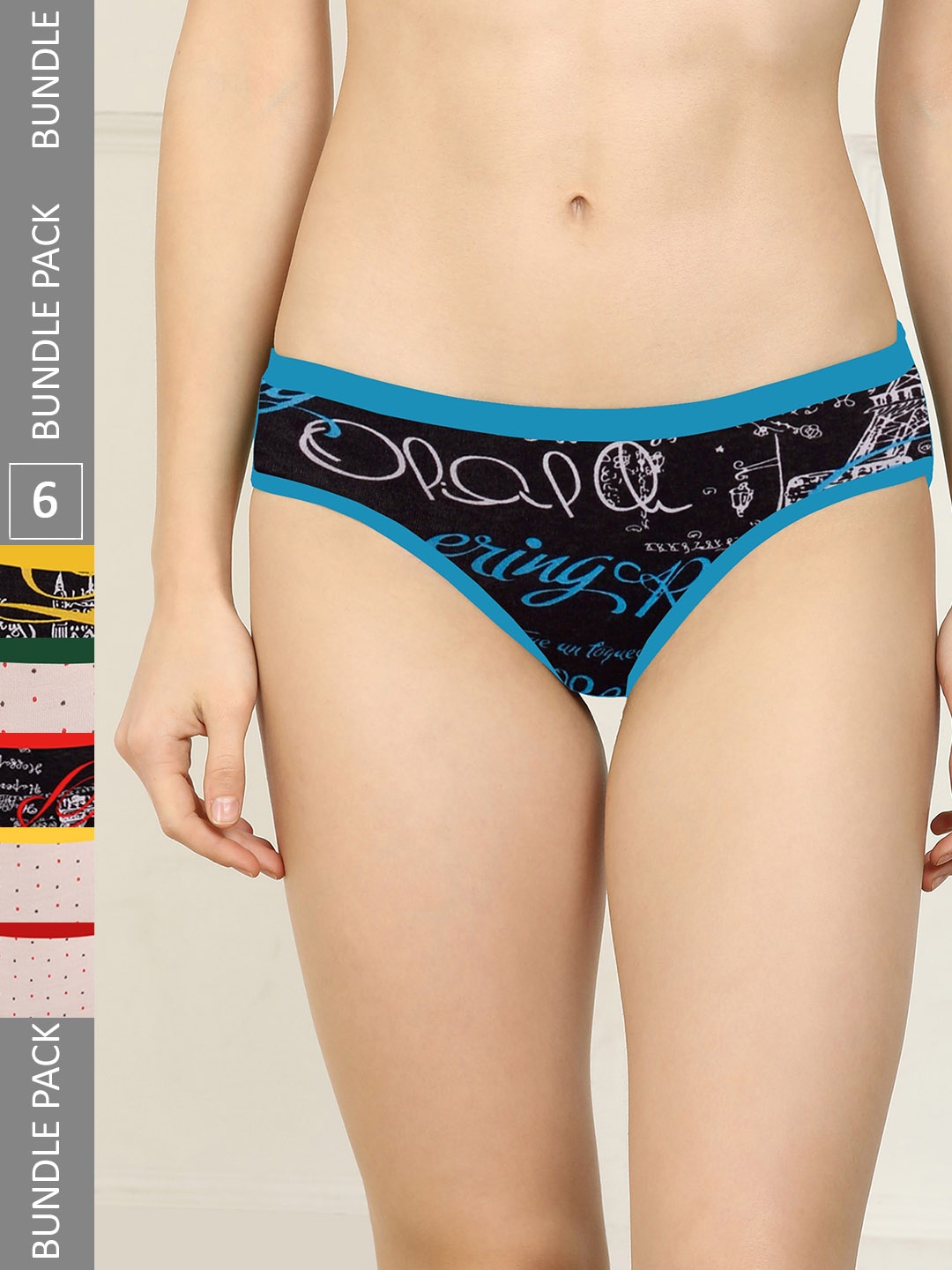 AROUSY Women Pack of 6 Pure Cotton Hipster Briefs, Black