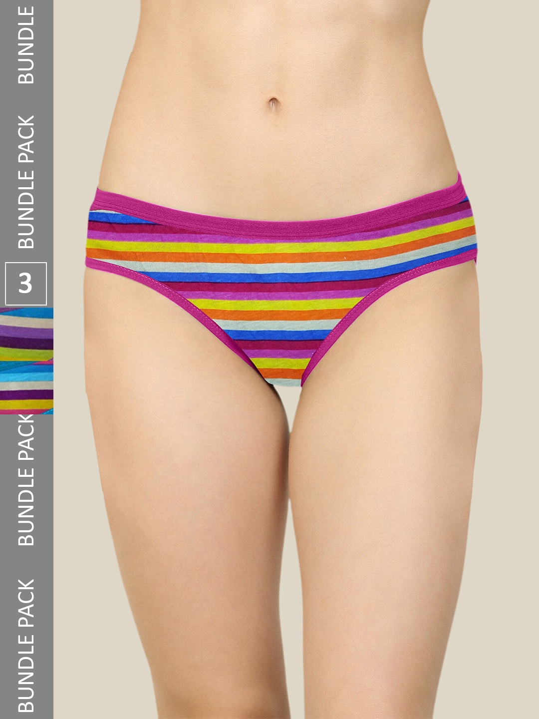 AROUSY Women Pack Of 3 Striped Hipster Briefs, Pink