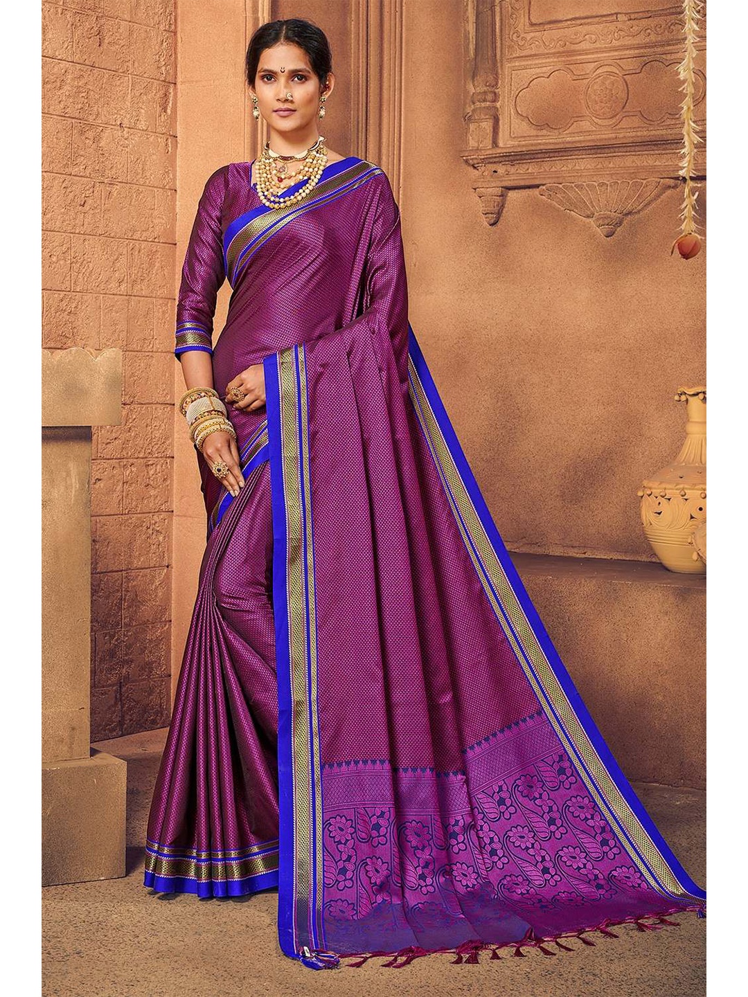 KARAGIRI Woven Design Zari Saree, Purple