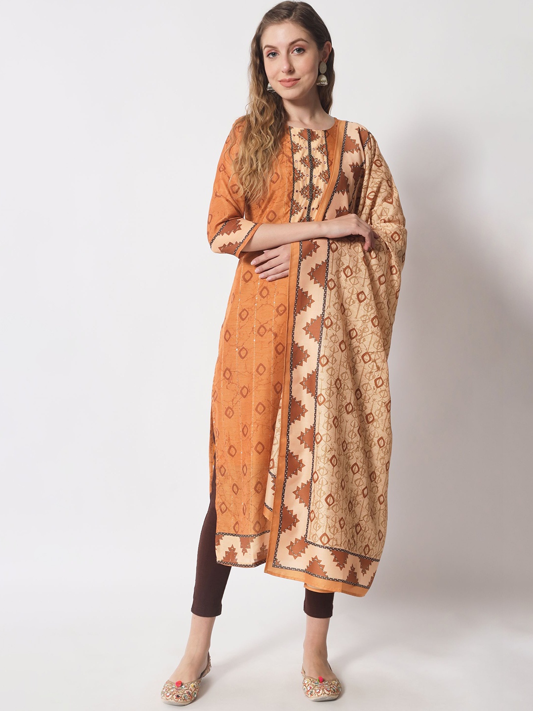 Shopping Queen Women Ethnic Motifs Printed Kurta with Trousers & With Dupatta, Brown
Shopping Queen Women Ethnic Motifs Printed Kurta with Trousers & With Dupatta, Brown