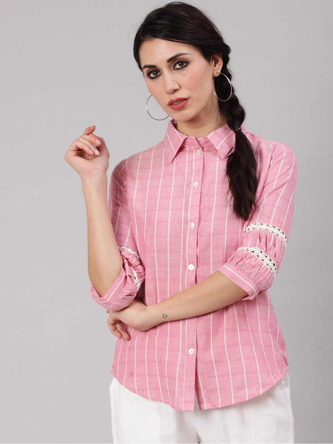 Jaipur Kurti Women Striped Casual Cotton Shirt, Pink
Jaipur Kurti Women Striped Casual Cotton Shirt, Pink