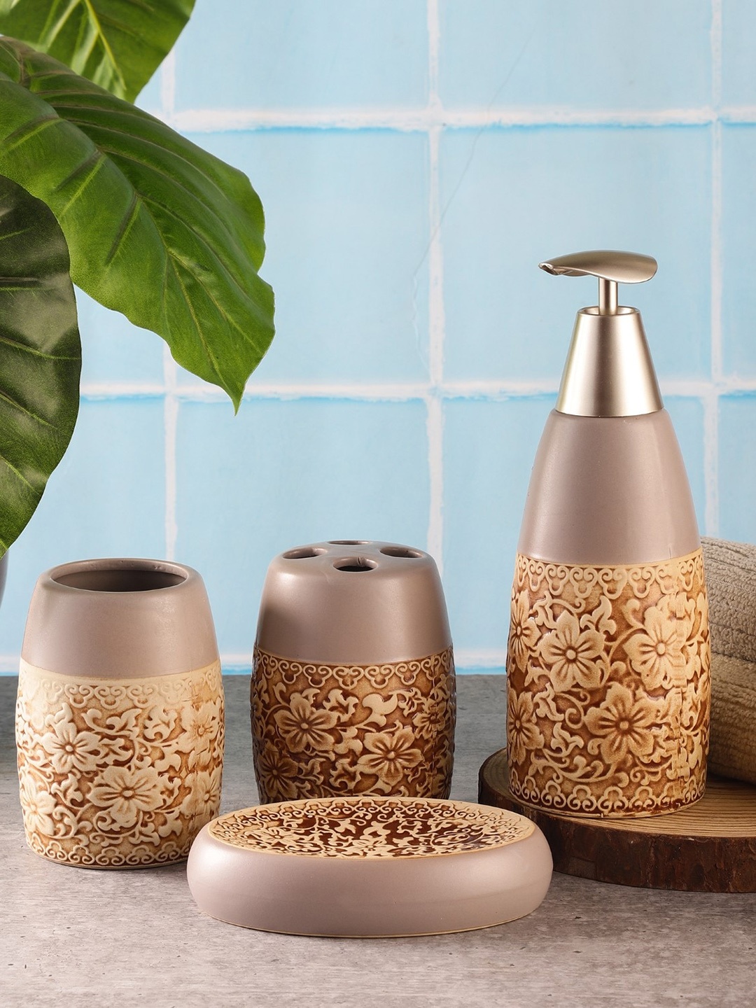 The Decor Mart Set Of 4 Grey & Brown Floral Embossed Ceramic Bathroom Accessory Set
The Decor Mart Set Of 4 Grey & Brown Floral Embossed Ceramic Bathroom Accessory Set