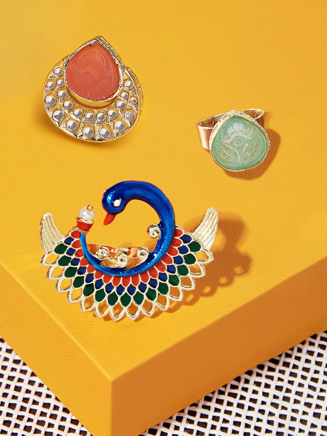 Zaveri Pearls Set Of 3 Gold-plated & Kundan Studded Meenakari Adjustable Finger Rings
Zaveri Pearls Set Of 3 Gold-plated & Kundan Studded Meenakari Adjustable Finger Rings