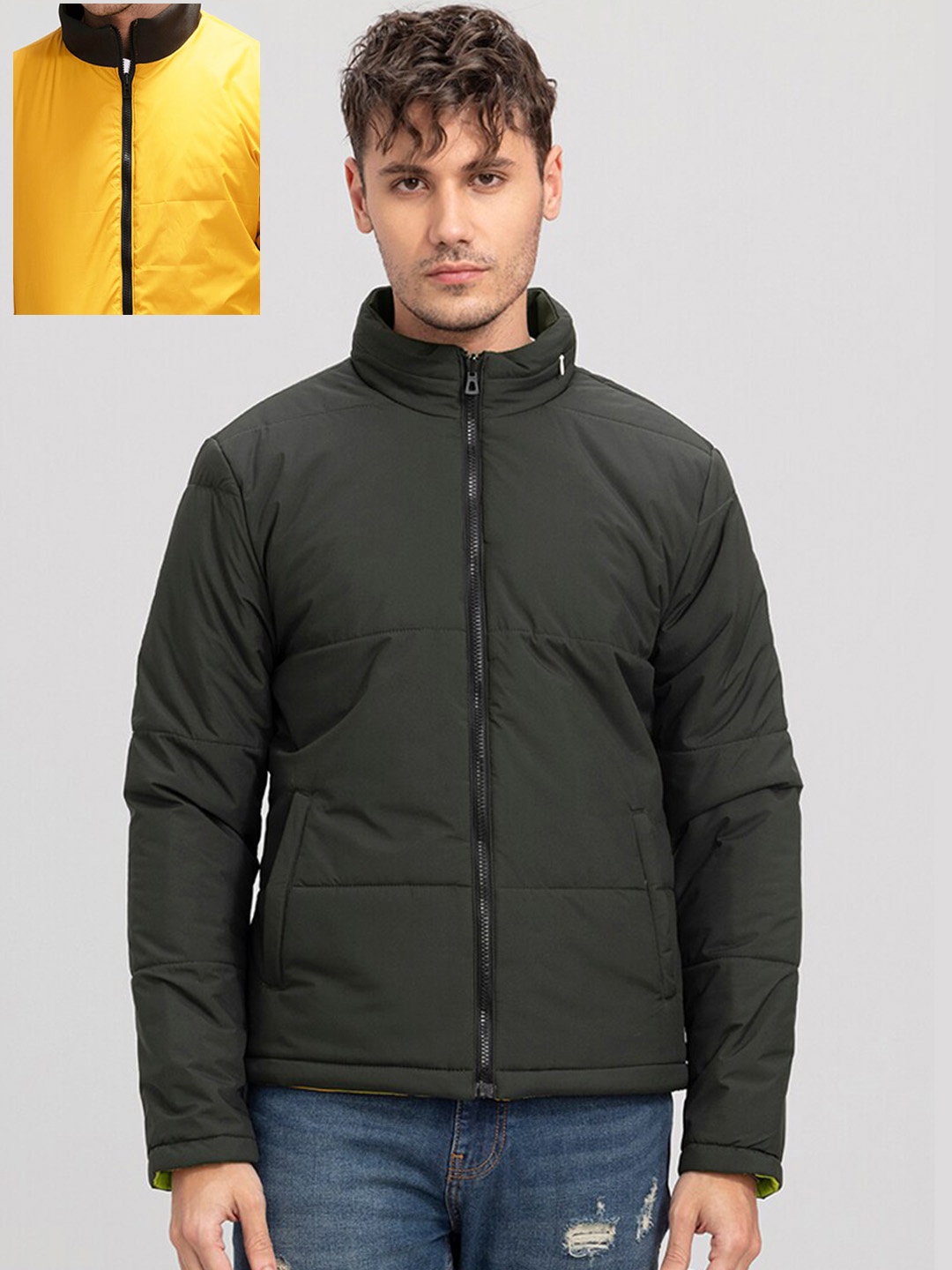 Snitch Men Reversible Padded Jacket, Olive