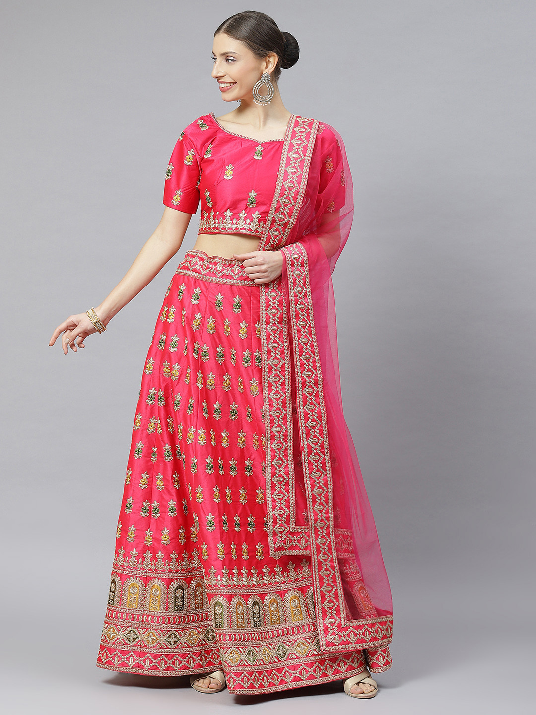 Readiprint Fashions Magenta & Gold-Toned Embroidered Semi-Stitched Lehenga & Unstitched Blouse With Dupatta
Readiprint Fashions Magenta & Gold-Toned Embroidered Semi-Stitched Lehenga & Unstitched Blouse With Dupatta
