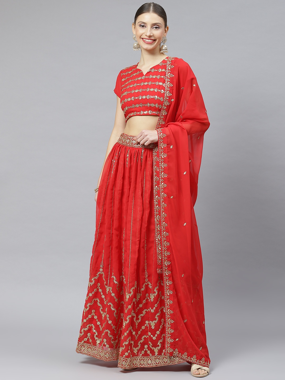 Readiprint Fashions Sequinned Semi-Stitched Lehenga & Unstitched Blouse With Dupatta, Red
Readiprint Fashions Sequinned Semi-Stitched Lehenga & Unstitched Blouse With Dupatta, Red