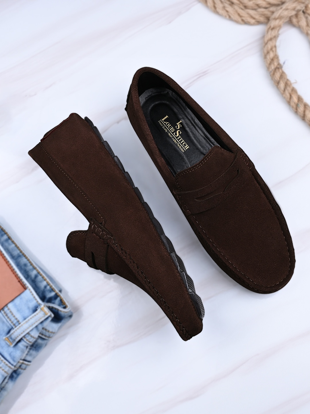 LOUIS STITCH Men Brunette Brown Italian Suede Leather Handmade Driving Loafers, Blue
LOUIS STITCH Men Brunette Brown Italian Suede Leather Handmade Driving Loafers, Blue