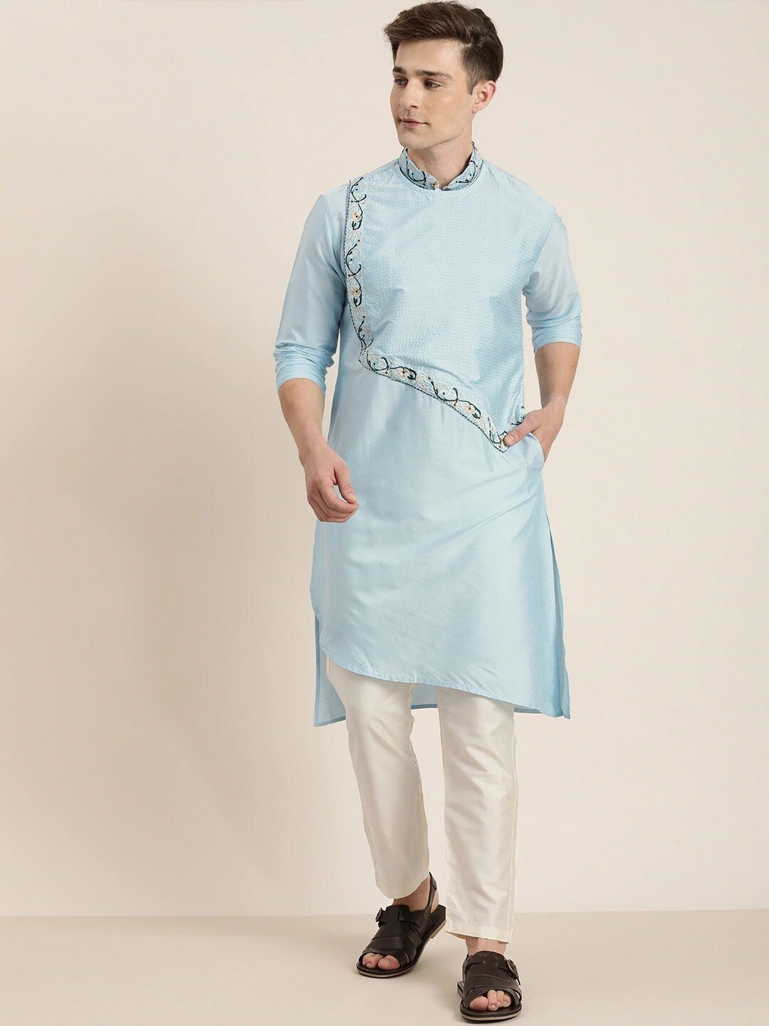 SHRESTHA BY VASTRAMAY Men Floral Embroidered Angrakha Thread Work Kurta with Pyjamas, Blue
SHRESTHA BY VASTRAMAY Men Floral Embroidered Angrakha Thread Work Kurta with Pyjamas, Blue