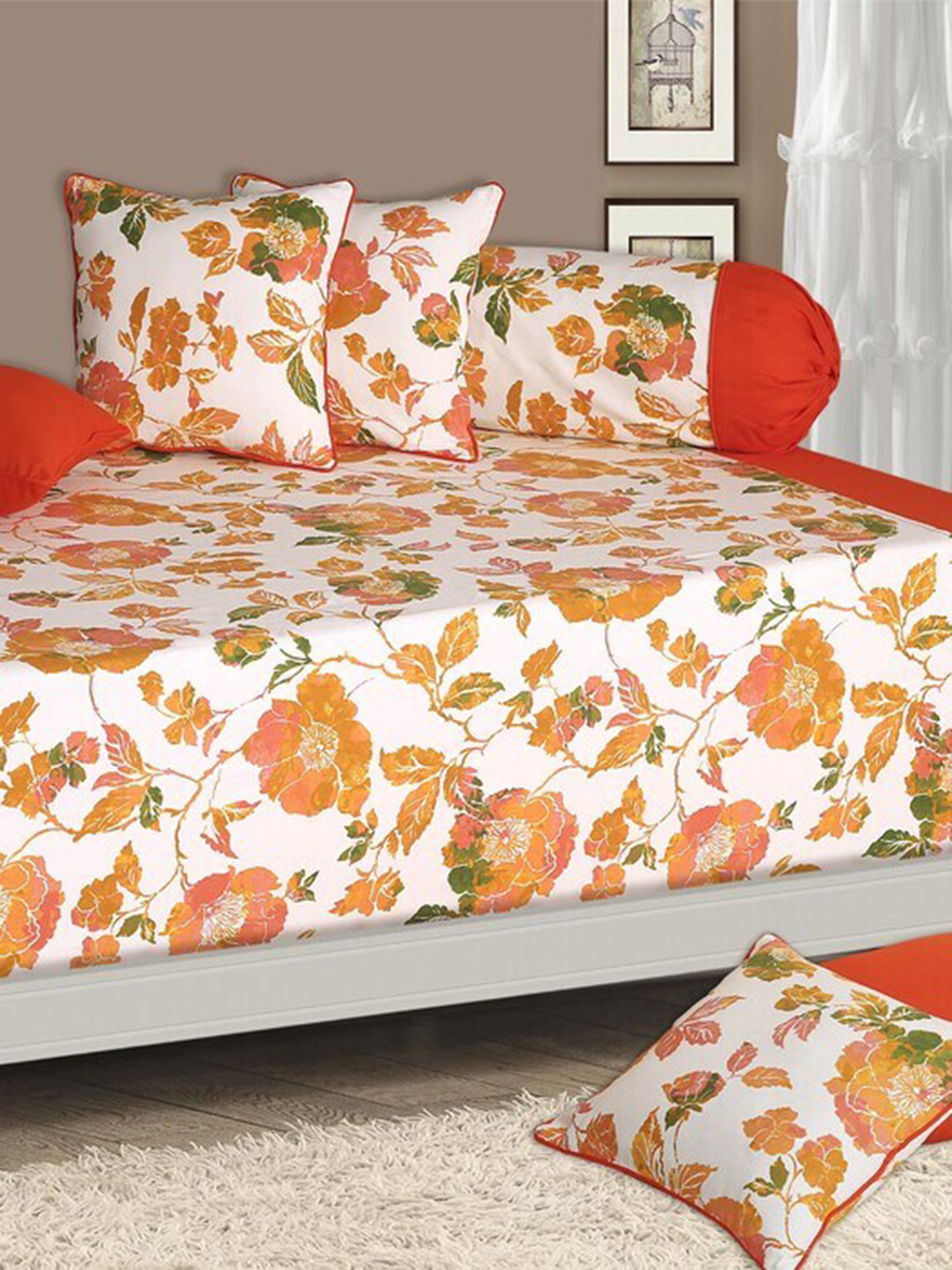 SHADES of LIFE Set Of 6 Orange Floral Printed Cotton Diwan Set
SHADES of LIFE Set Of 6 Orange Floral Printed Cotton Diwan Set