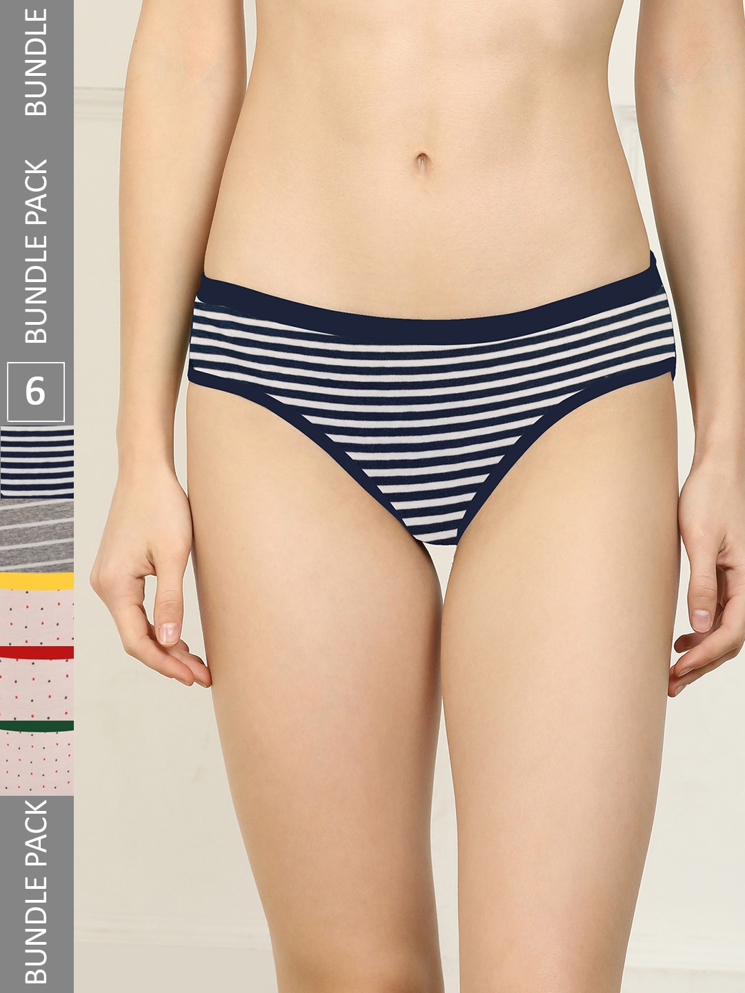 AROUSY Women Pack Of 6 Printed Mid-Rise Hipster Briefs, Beige