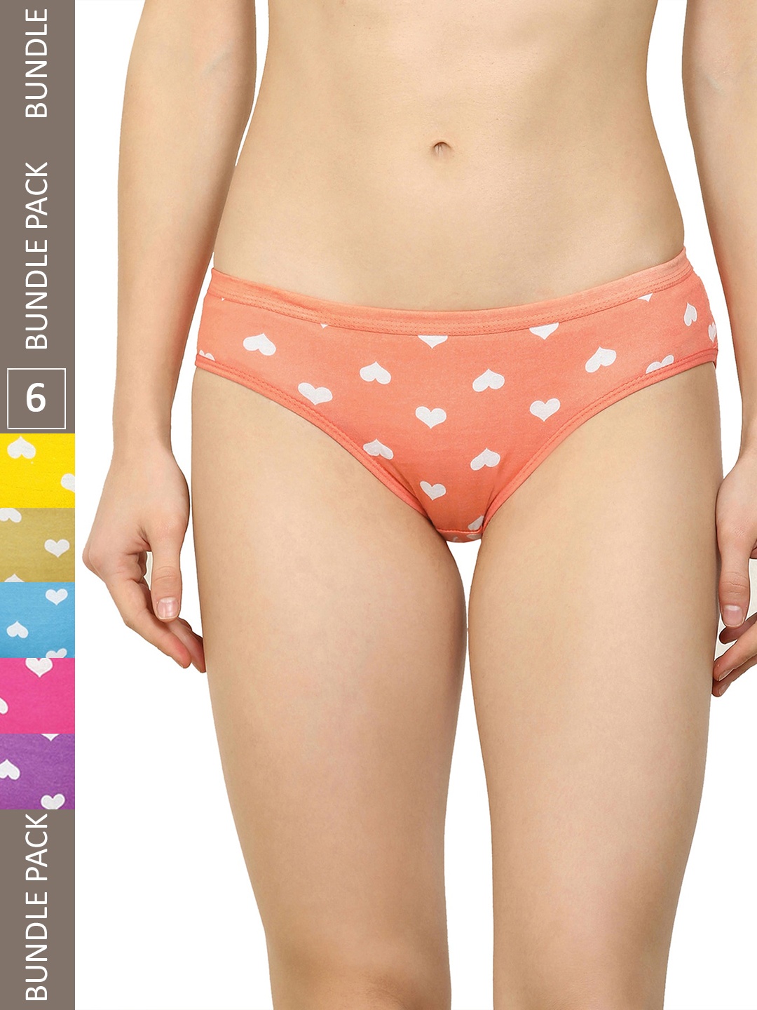 AROUSY Women Pack Of 6 Printed Mid-Rise Hipster Briefs, Yellow