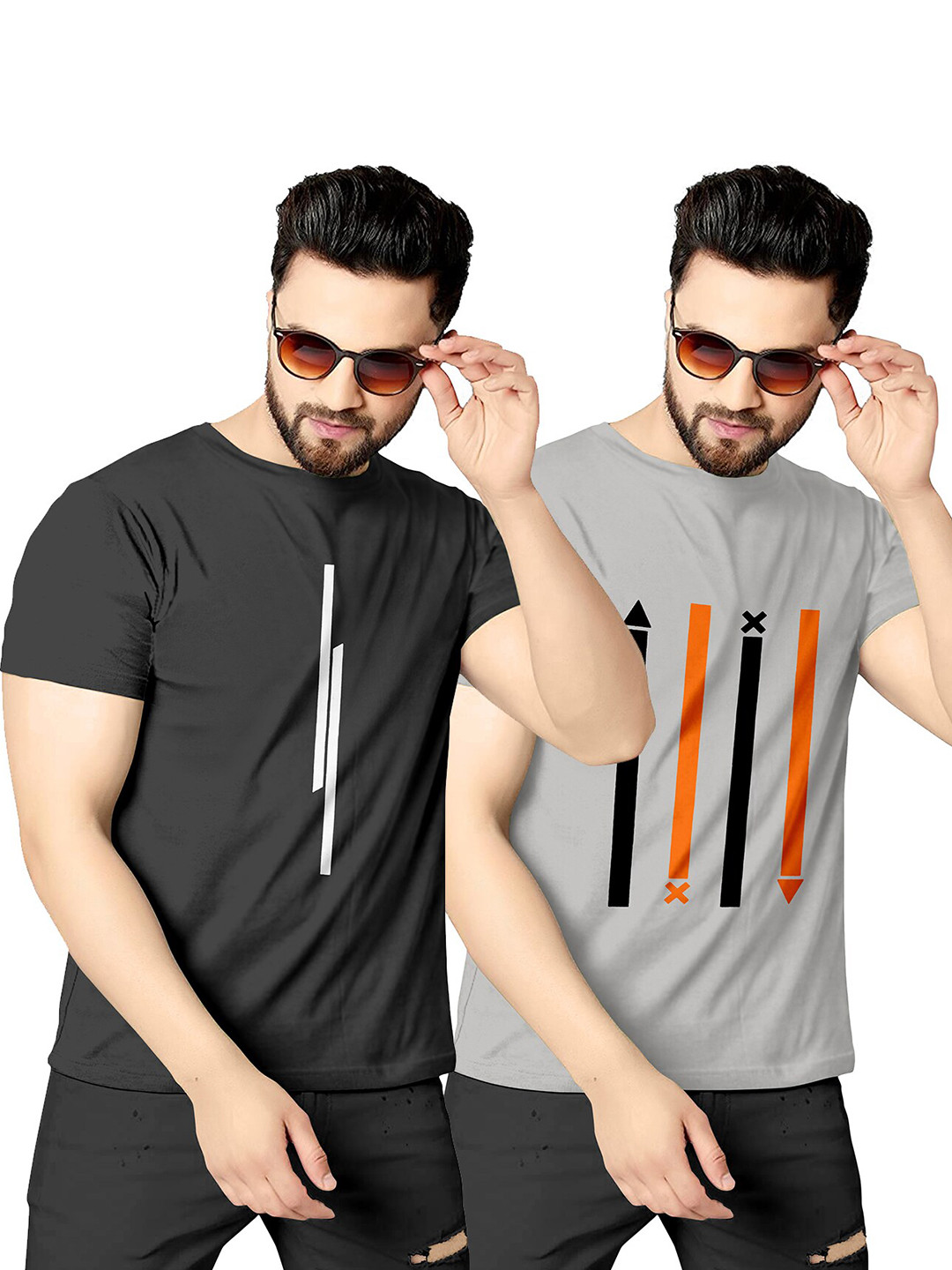 KAJARU Men Pack of 2 Geometric Printed T-shirt, Black 
KAJARU Men Pack of 2 Geometric Printed T-shirt, Black