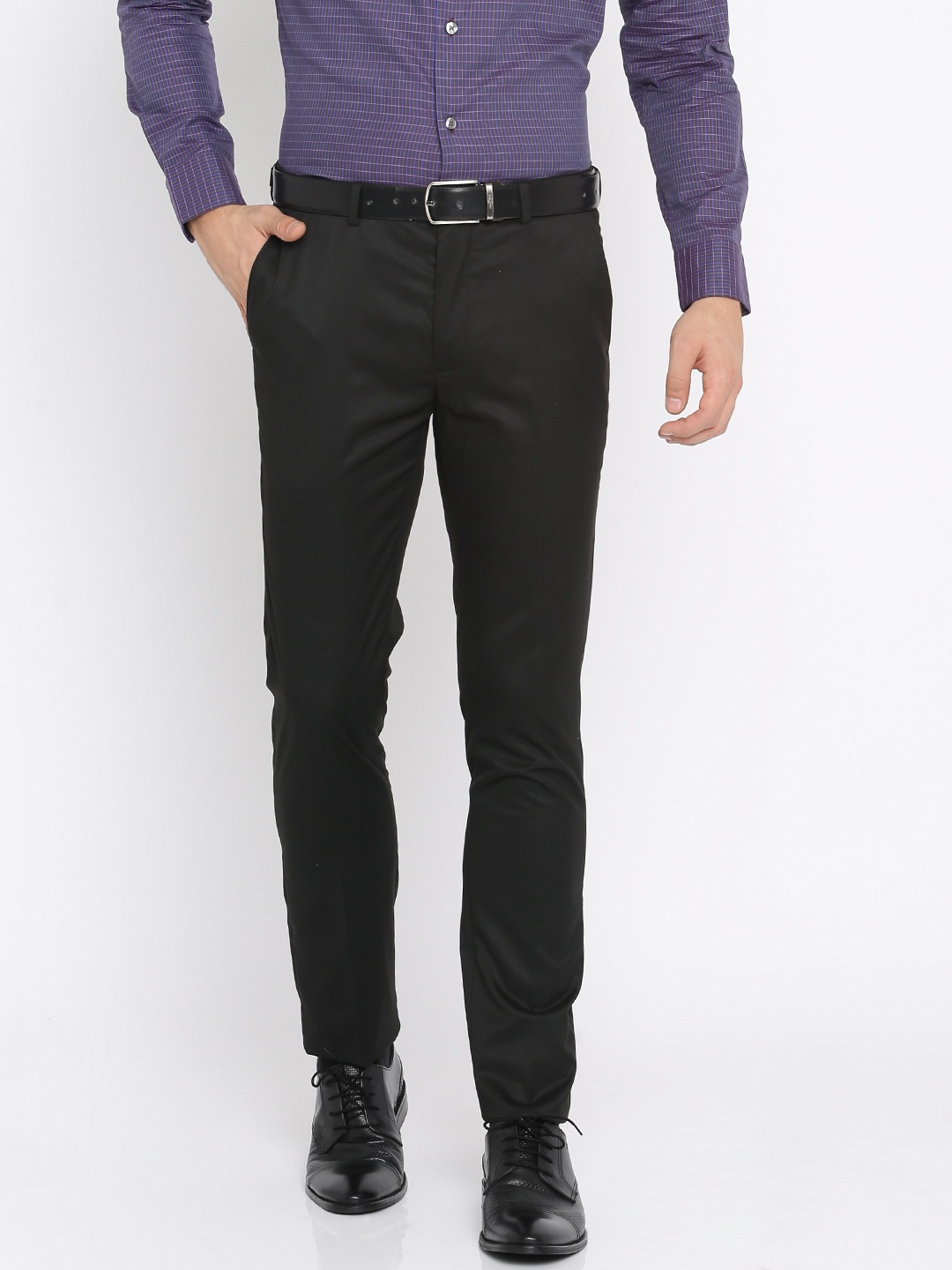 Arrow New York Men Black Super Slim Fit Solid Formal Trousers