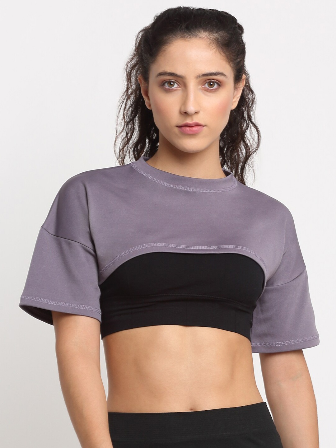 EVERDION Women Round Neck Drop-Shoulder Sleeves T-shirt, Lavender