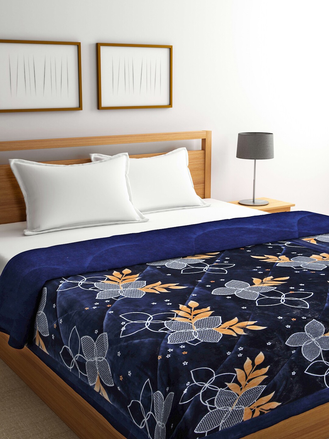 Arrabi Blue & White Floral Heavy Winter 950 GSM Double Bed Quilt