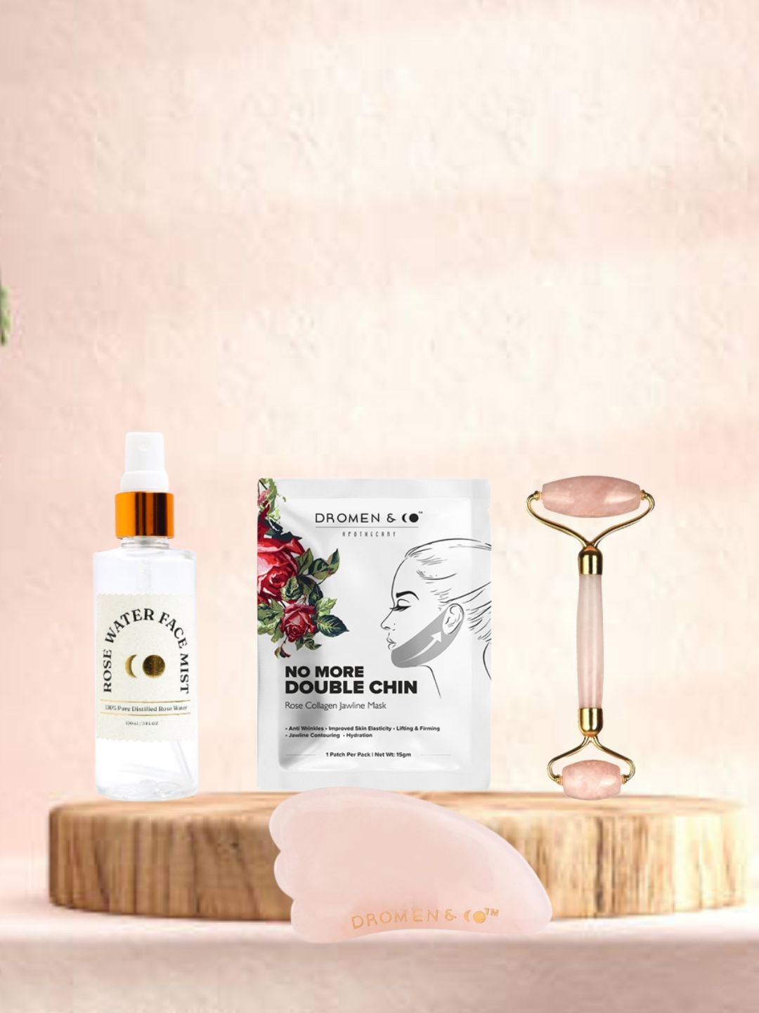 DROMEN & CO Rose Water Face Mist + Guasha + Mini Jade Roller + Chin Lifting Mask Combo, Pink
DROMEN & CO Rose Water Face Mist + Guasha + Mini Jade Roller + Chin Lifting Mask Combo, Pink