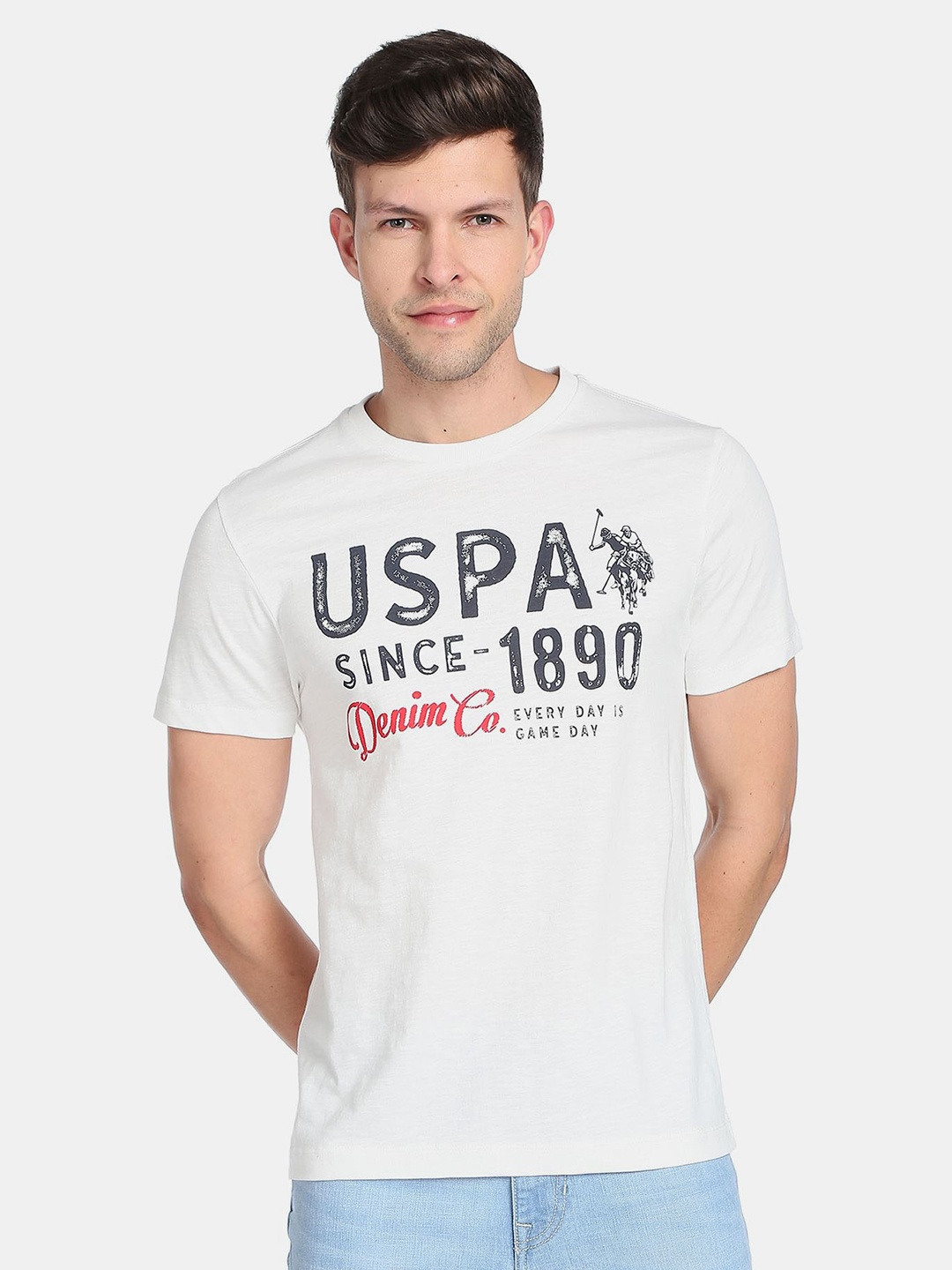 U.S. Polo Assn. Denim Co. Men Typography Printed Pure Cotton Slim Fit T-shirt, White
U.S. Polo Assn. Denim Co. Men Typography Printed Pure Cotton Slim Fit T-shirt, White