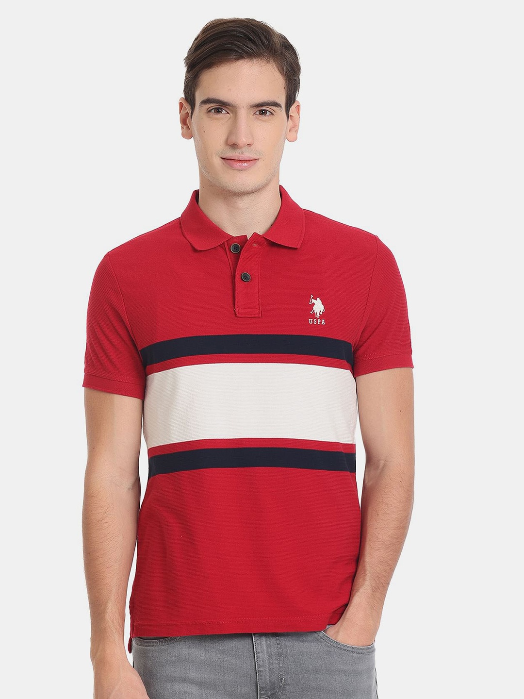 U.S. Polo Assn. Denim Co. Men Colourblocked Polo Collar Slim Fit Pure Cotton T-shirt, Red
U.S. Polo Assn. Denim Co. Men Colourblocked Polo Collar Slim Fit Pure Cotton T-shirt, Red