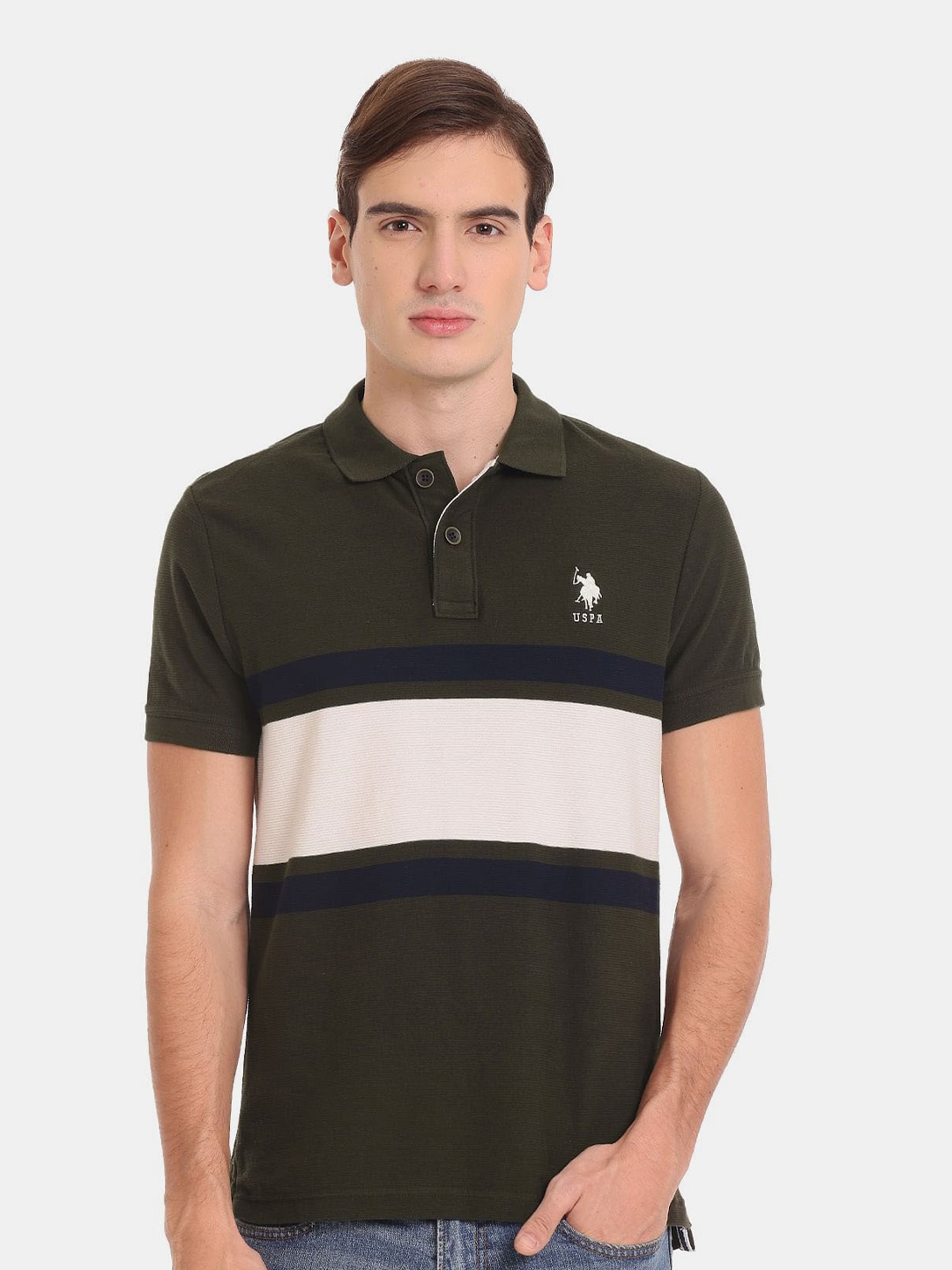 U.S. Polo Assn. Denim Co. Men Colourblocked Polo Collar Slim Fit Cotton T-shirt, Green
U.S. Polo Assn. Denim Co. Men Colourblocked Polo Collar Slim Fit Cotton T-shirt, Green