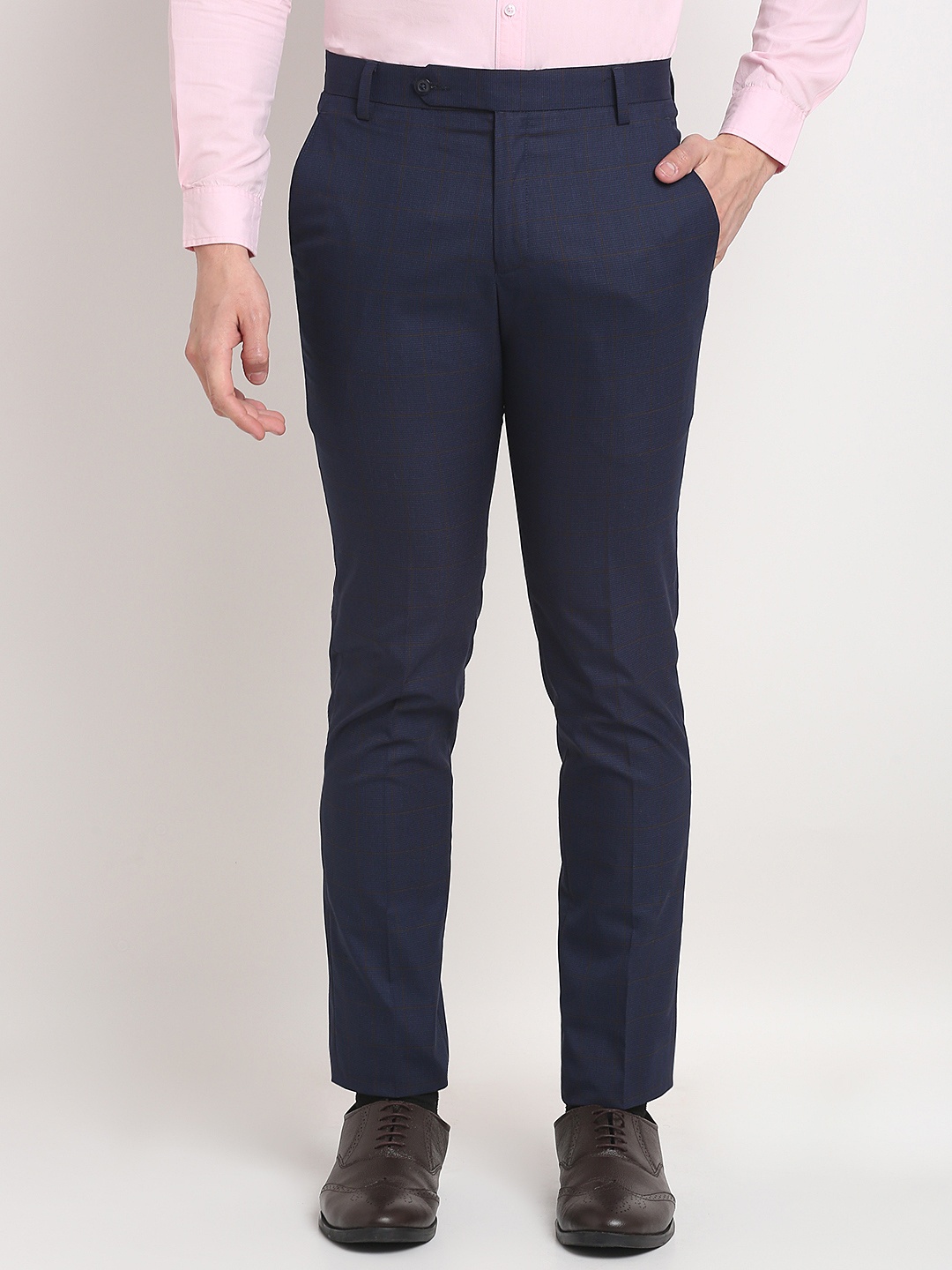Ennoble Men Smart Tapered Fit Easy Wash Formal Trousers, Blue