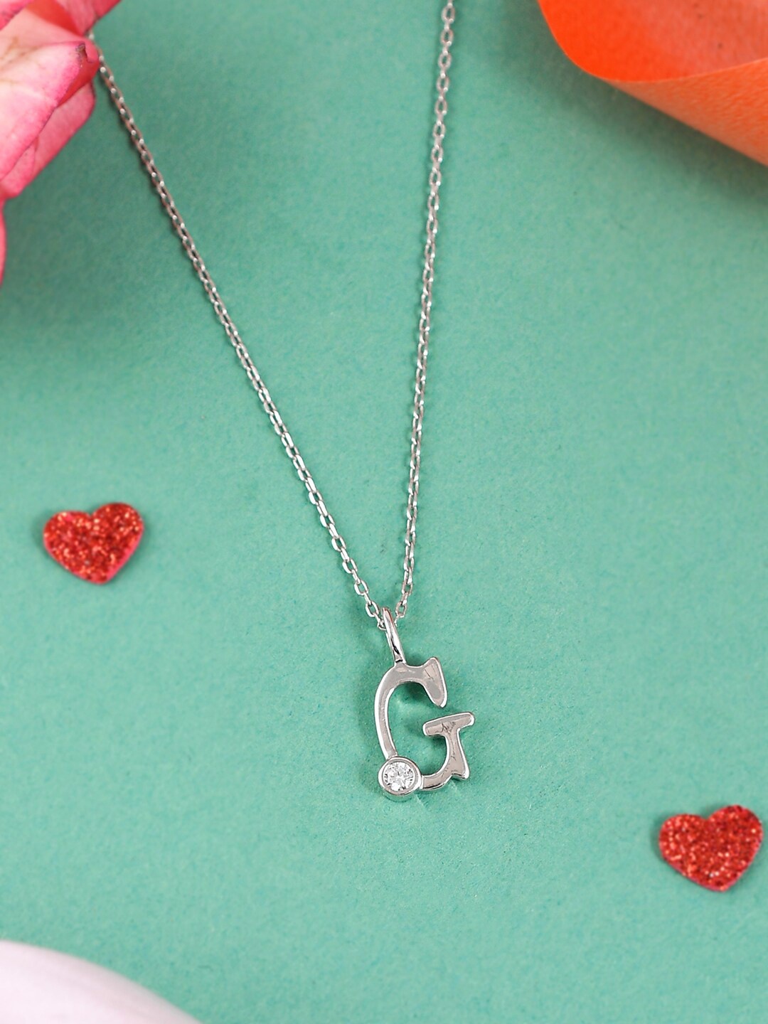 Studio Voylla 925 Sterling Silver Silver-Plated Alphabet G CZ Studded Pendant With Chain
Studio Voylla 925 Sterling Silver Silver-Plated Alphabet G CZ Studded Pendant With Chain