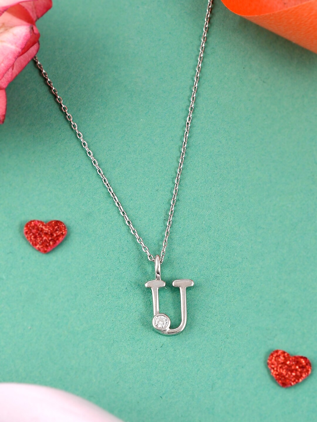 Studio Voylla 925 Sterling Silver-Plated CZ-Studded & Alphabet- U Charm Pendant & Chain
Studio Voylla 925 Sterling Silver-Plated CZ-Studded & Alphabet- U Charm Pendant & Chain