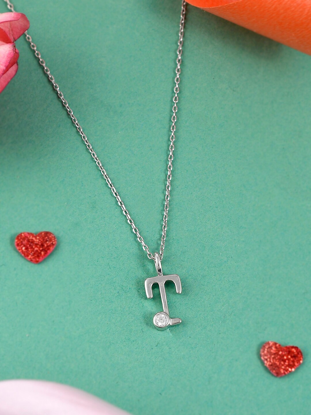 Studio Voylla 925 Sterling Silver-Plated CZ-Studded & Alphabet- T Charm Pendant & Chain
Studio Voylla 925 Sterling Silver-Plated CZ-Studded & Alphabet- T Charm Pendant & Chain