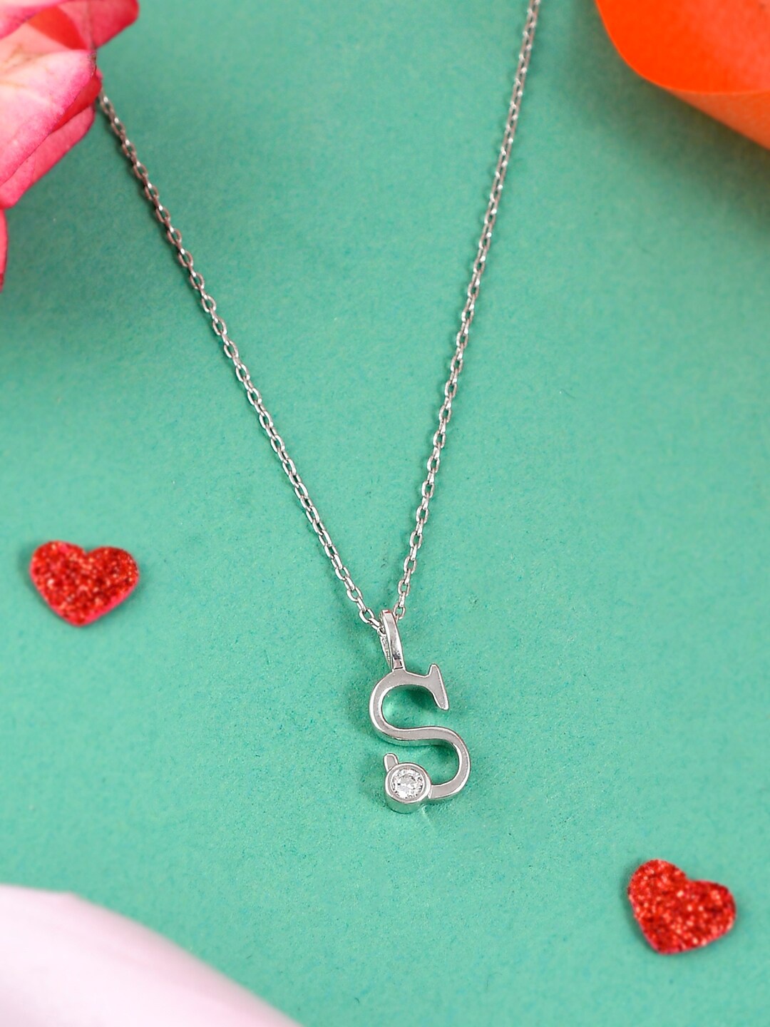 Studio Voylla 925 Sterling Silver-Plated CZ-Studded & Alphabet- S Charm Pendant & Chain
Studio Voylla 925 Sterling Silver-Plated CZ-Studded & Alphabet- S Charm Pendant & Chain
