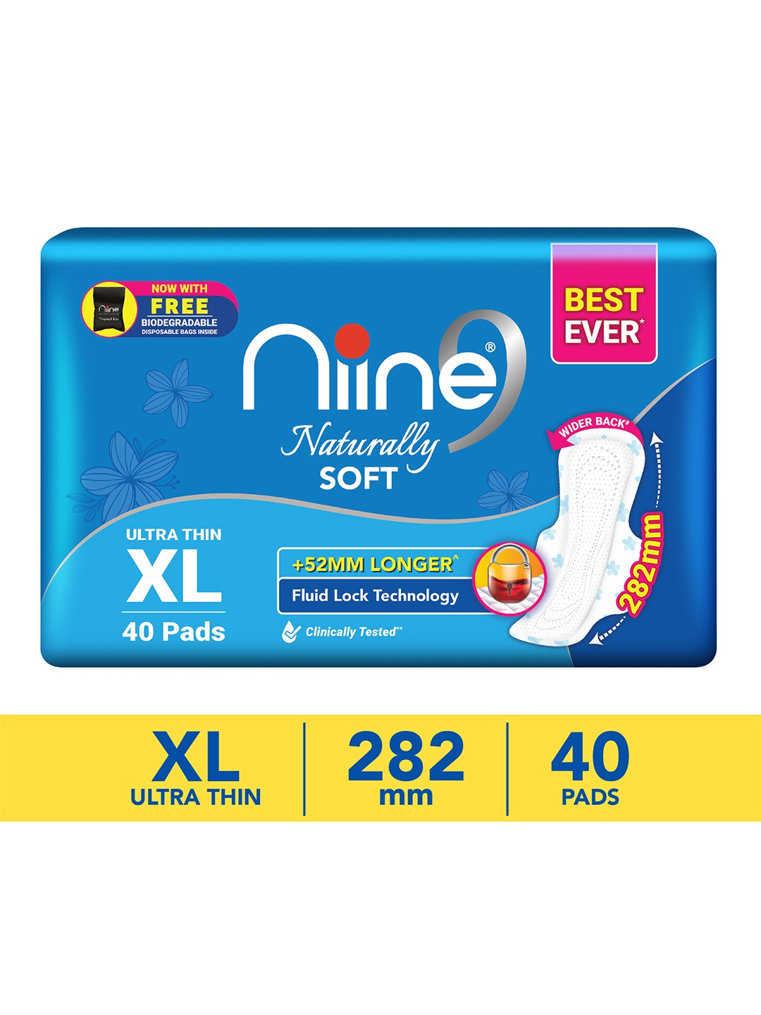 Niine 40 Pcs Of Ultra Thin Sanitary Pads With Biodegradable Disposal Bags - XL, White
Niine 40 Pcs Of Ultra Thin Sanitary Pads With Biodegradable Disposal Bags - XL, White