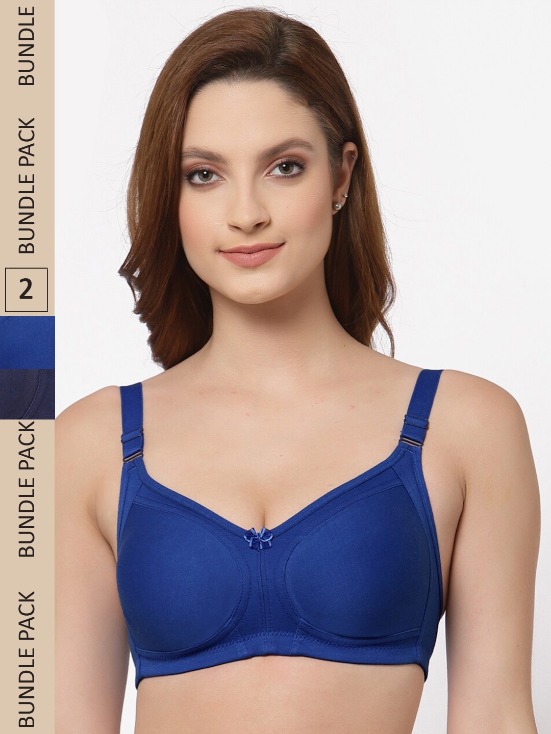 Floret Pack of 2 Non Padded Non-Wired Cotton Full Coverage Everyday Bra With Moulded Cups, Navy blue
Floret Pack of 2 Non Padded Non-Wired Cotton Full Coverage Everyday Bra With Moulded Cups, Navy blue
