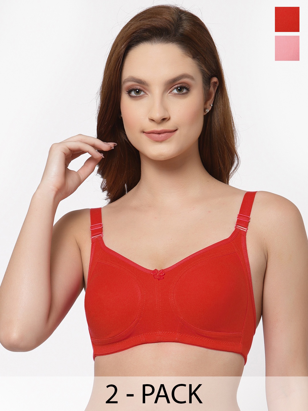 Floret Pack of 2 Non Padded Non-Wired Cotton Full Coverage Everyday Bra With Moulded Cups, Red
Floret Pack of 2 Non Padded Non-Wired Cotton Full Coverage Everyday Bra With Moulded Cups, Red
