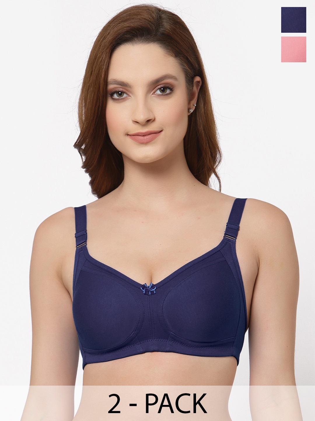 Floret Pack of 2 Non Padded Non-Wired Cotton Full Coverage Everyday Bra With Moulded Cups, Navy blue
Floret Pack of 2 Non Padded Non-Wired Cotton Full Coverage Everyday Bra With Moulded Cups, Navy blue