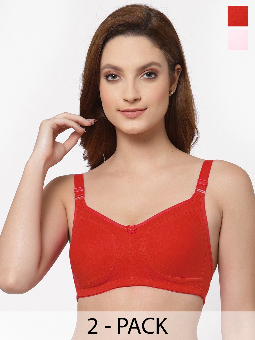 Floret Pack of 2 Non Padded Non-Wired Cotton Full Coverage Everyday Bra With Moulded Cups, Red
Floret Pack of 2 Non Padded Non-Wired Cotton Full Coverage Everyday Bra With Moulded Cups, Red