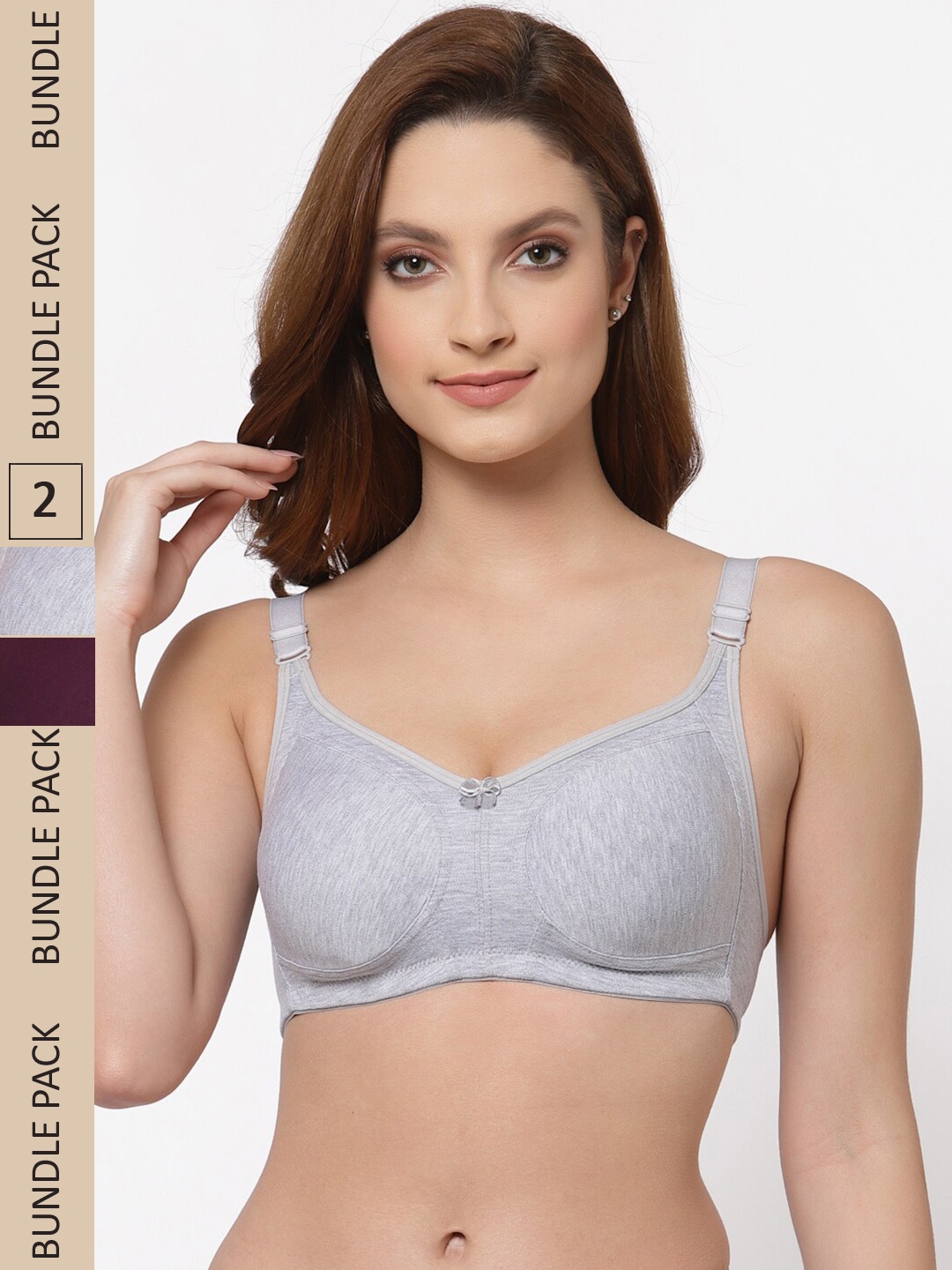 Floret Pack of 2 Non Padded Non-Wired Cotton Full Coverage Everyday Bra With Moulded Cups, Grey melange
Floret Pack of 2 Non Padded Non-Wired Cotton Full Coverage Everyday Bra With Moulded Cups, Grey melange