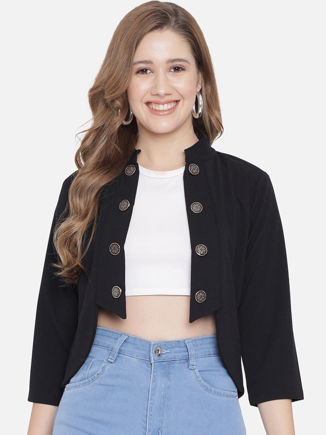 Purple Feather Women Tailored Jacket, Black