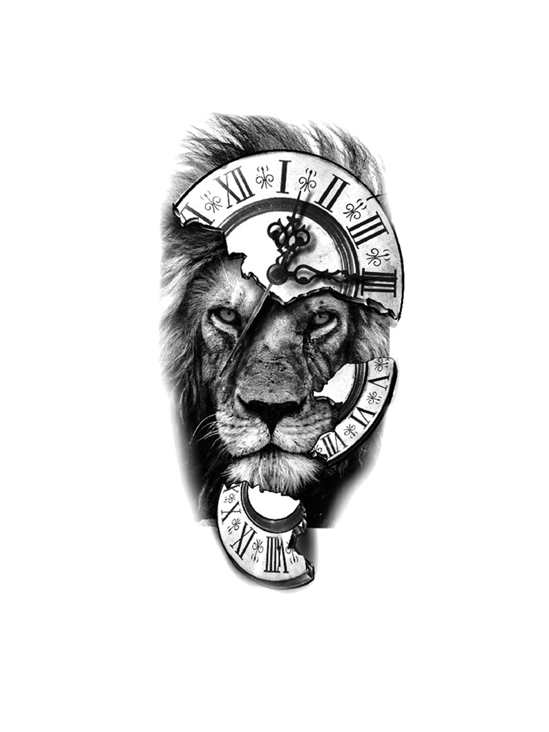 S.A.V.I. Big Lion Face Broken Clock Water Proof & Long Lasting Temporary Tattoo - Black
S.A.V.I. Big Lion Face Broken Clock Water Proof & Long Lasting Temporary Tattoo - Black