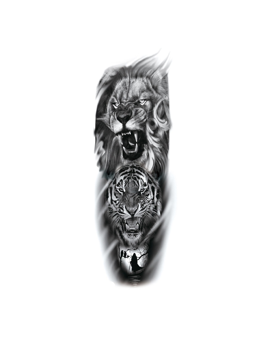 S.A.V.I. Roaring Lion Tiger Ghost Crows Full Arm Hand Temporary Tattoo Sticker, Black
S.A.V.I. Roaring Lion Tiger Ghost Crows Full Arm Hand Temporary Tattoo Sticker, Black