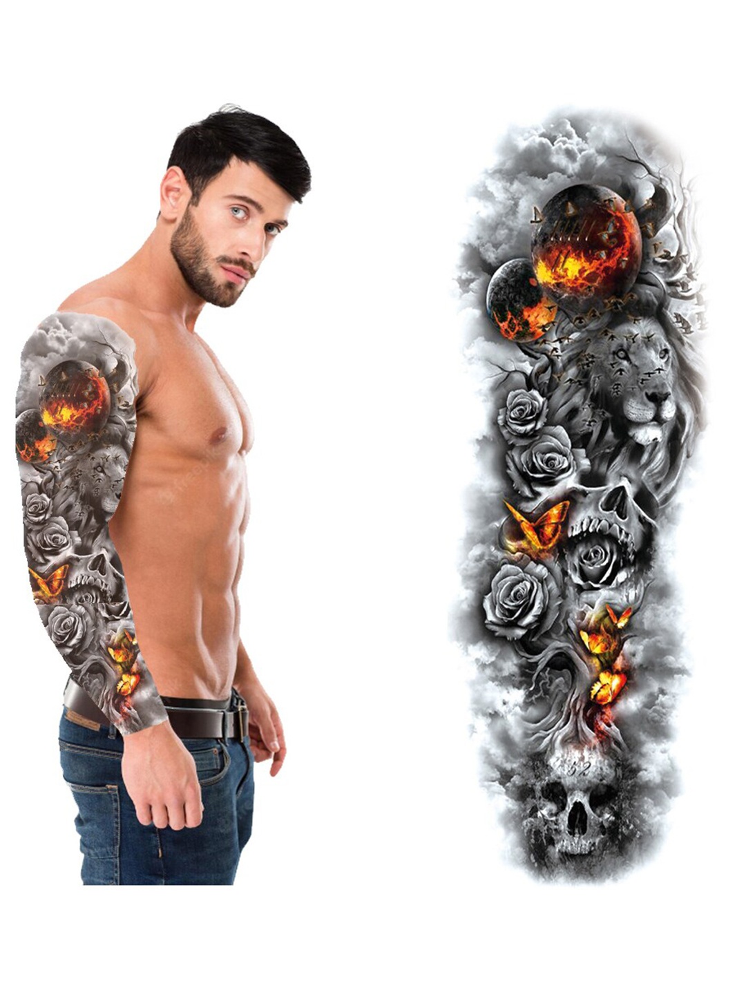 S.A.V.I. Lion Roses Skull Burning Planet Full Arm Hand Temporary 3D Tattoo Sticker, Black
S.A.V.I. Lion Roses Skull Burning Planet Full Arm Hand Temporary 3D Tattoo Sticker, Black