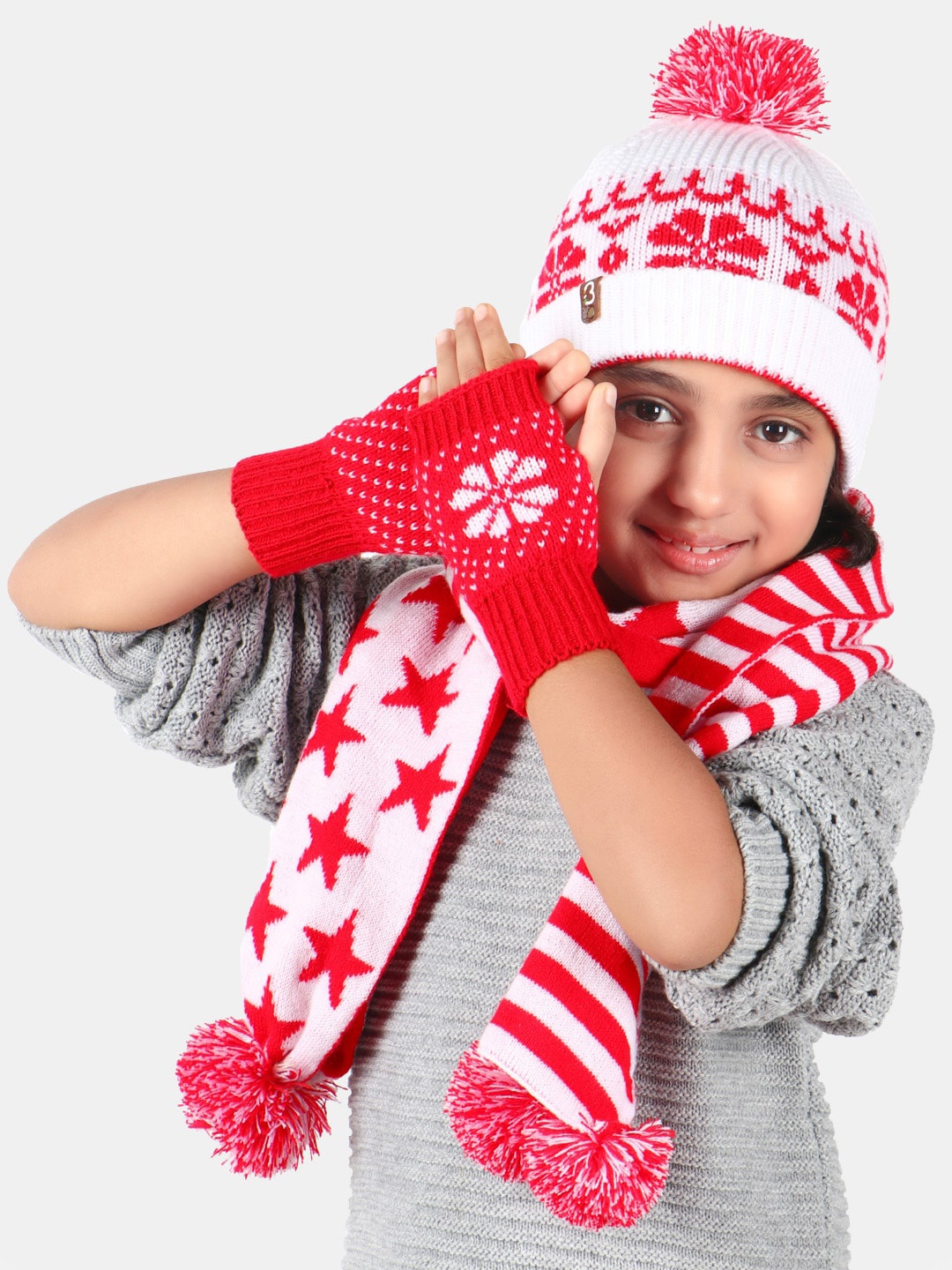 Bharatasya Kids Pack of 3 Self Design Acrylic Thermal Gloves With Muffler & Cap, White
Bharatasya Kids Pack of 3 Self Design Acrylic Thermal Gloves With Muffler & Cap, White