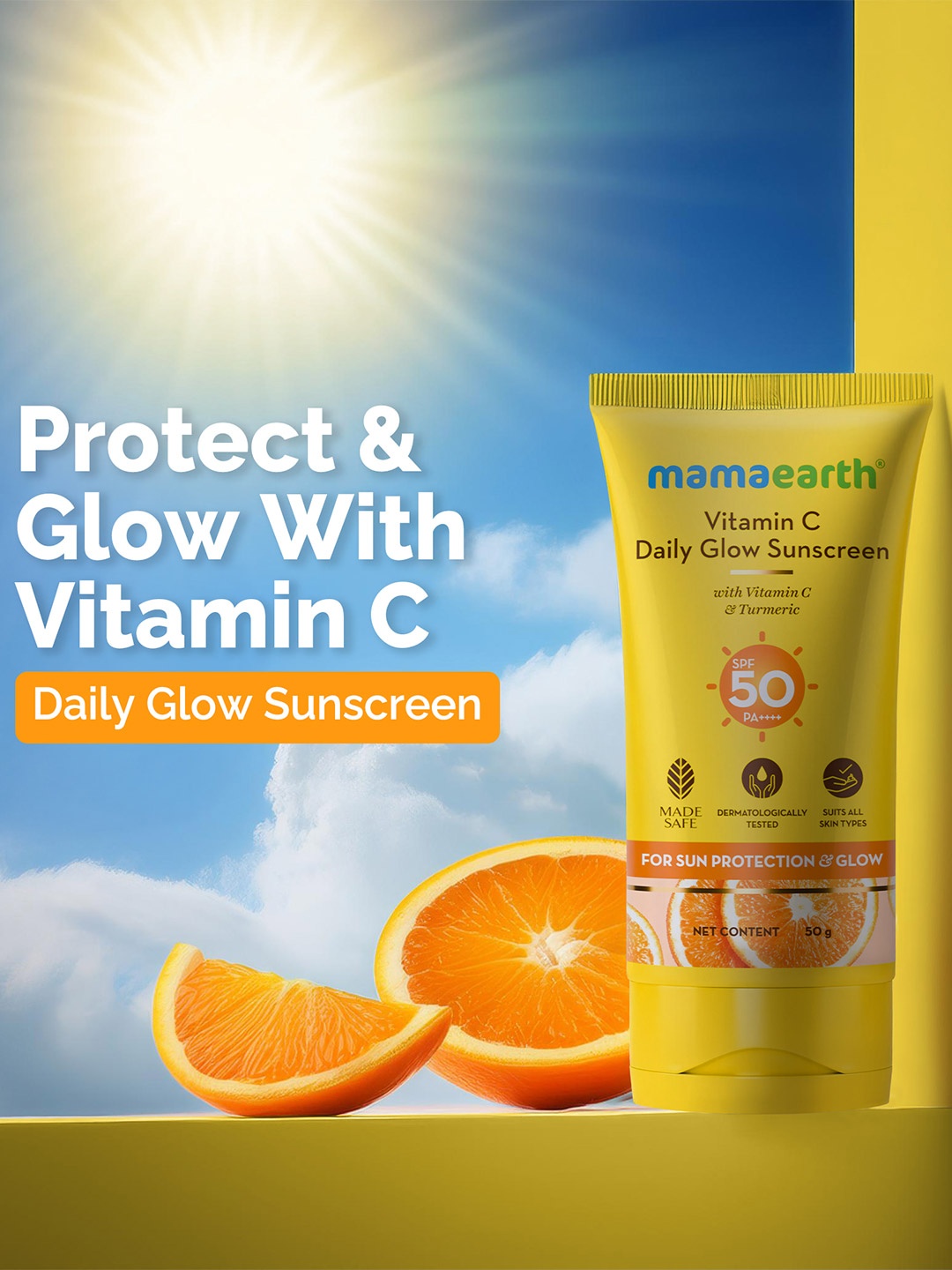 Mamaearth Daily Glow SPF50 PA+++ Sunscreen with Vit. C & Turmeric for Sun Protection - 50g, White
Mamaearth Daily Glow SPF50 PA+++ Sunscreen with Vit. C & Turmeric for Sun Protection - 50g, White