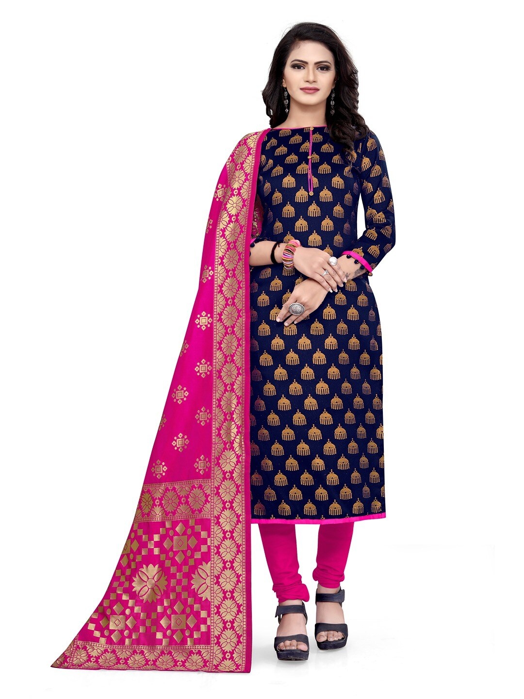 Angroop Jacquard Unstitched Dress Material, Blue