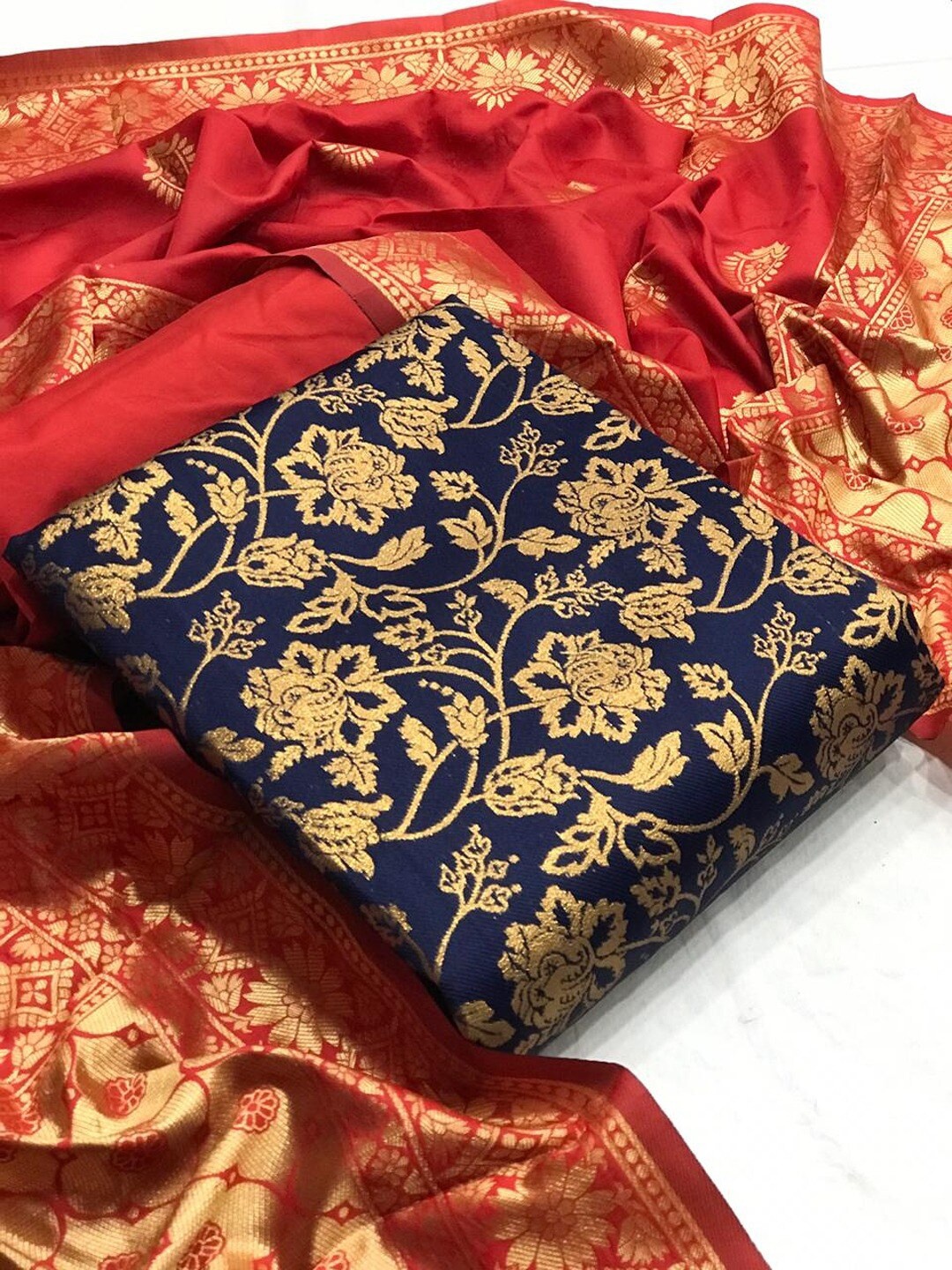 Angroop Jacquard Work Banarasi Silk Woven Design Unstitched Dress Material, Navy blue
Angroop Jacquard Work Banarasi Silk Woven Design Unstitched Dress Material, Navy blue