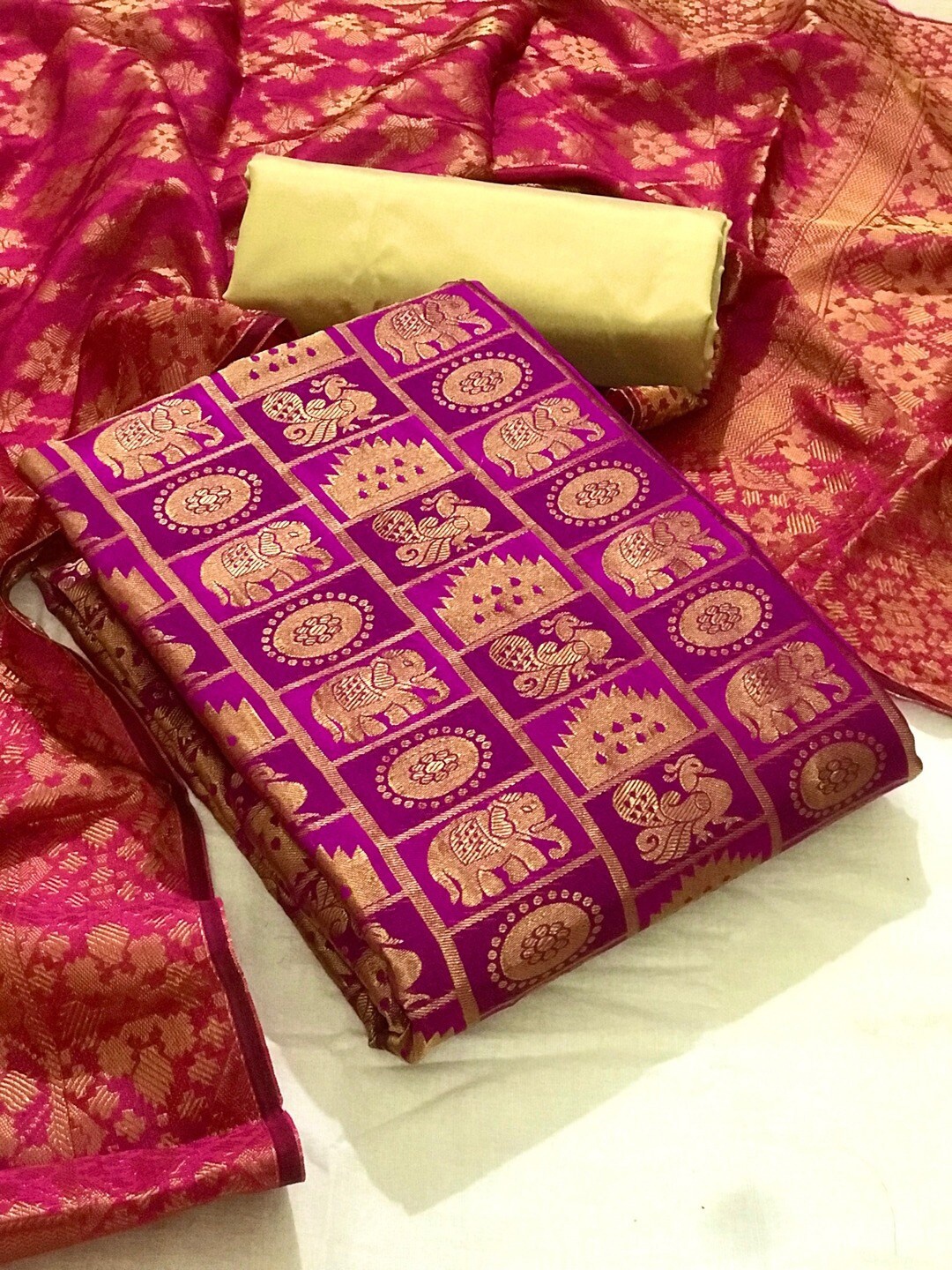 Angroop Banarasi Silk Unstitched Dress Material, Pink