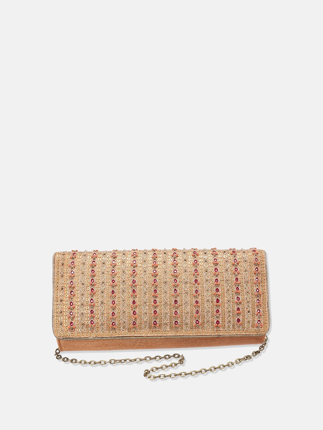 Fabindia Embellished Foldover Clutch, Gold