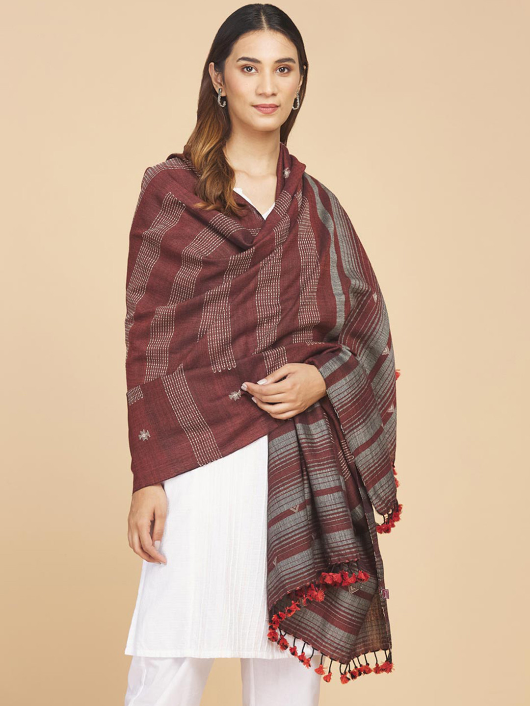 Fabindia Women Striped Woolen Shawl, Burgundy
Fabindia Women Striped Woolen Shawl, Burgundy
