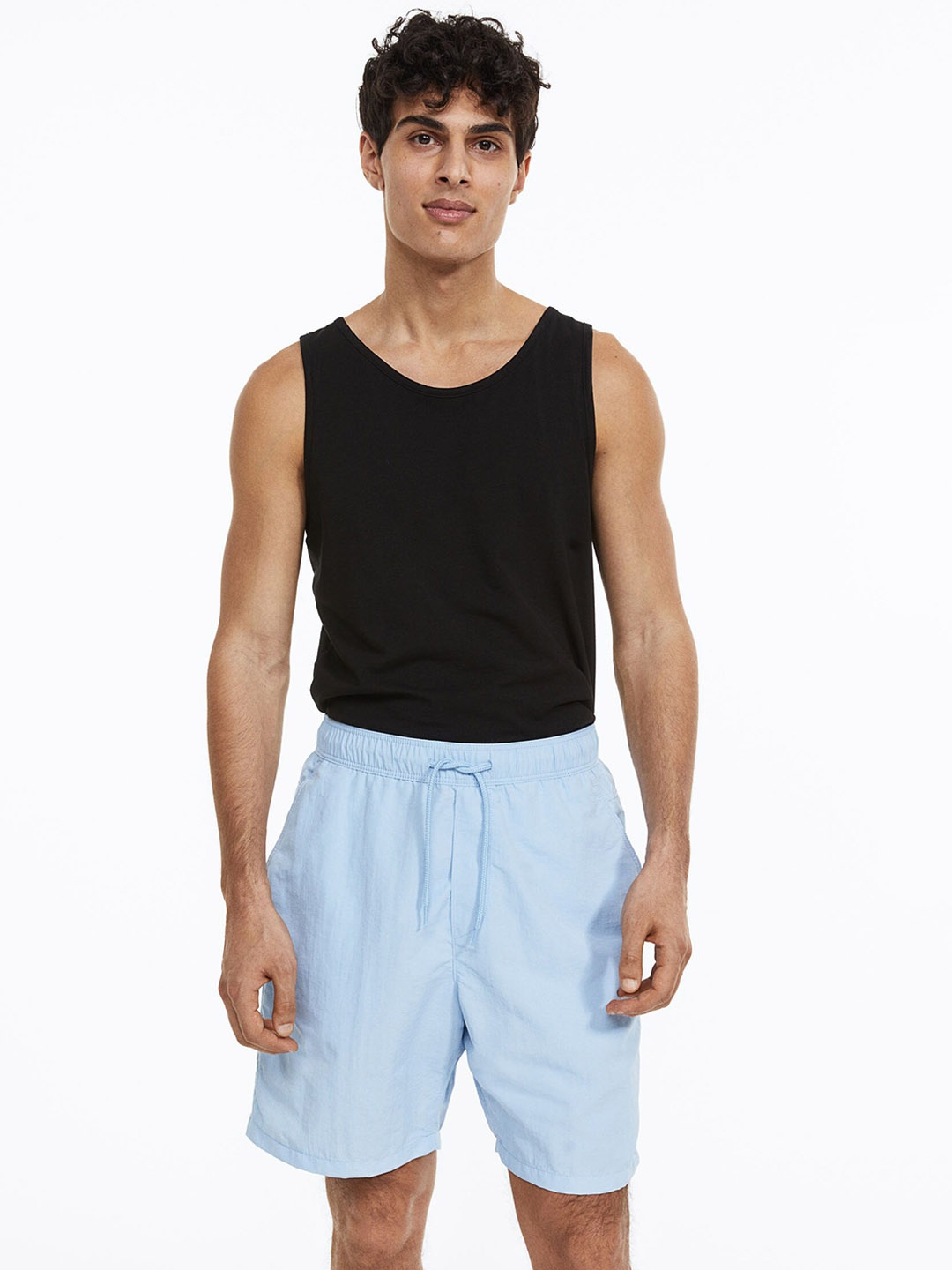 H&M Men Relaxed Fit Nylon Shorts, Blue